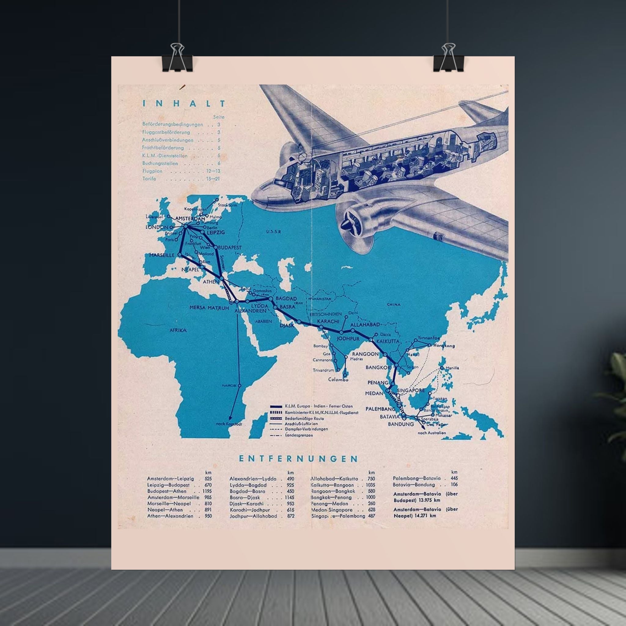 KLM 1938 Antique Route Map