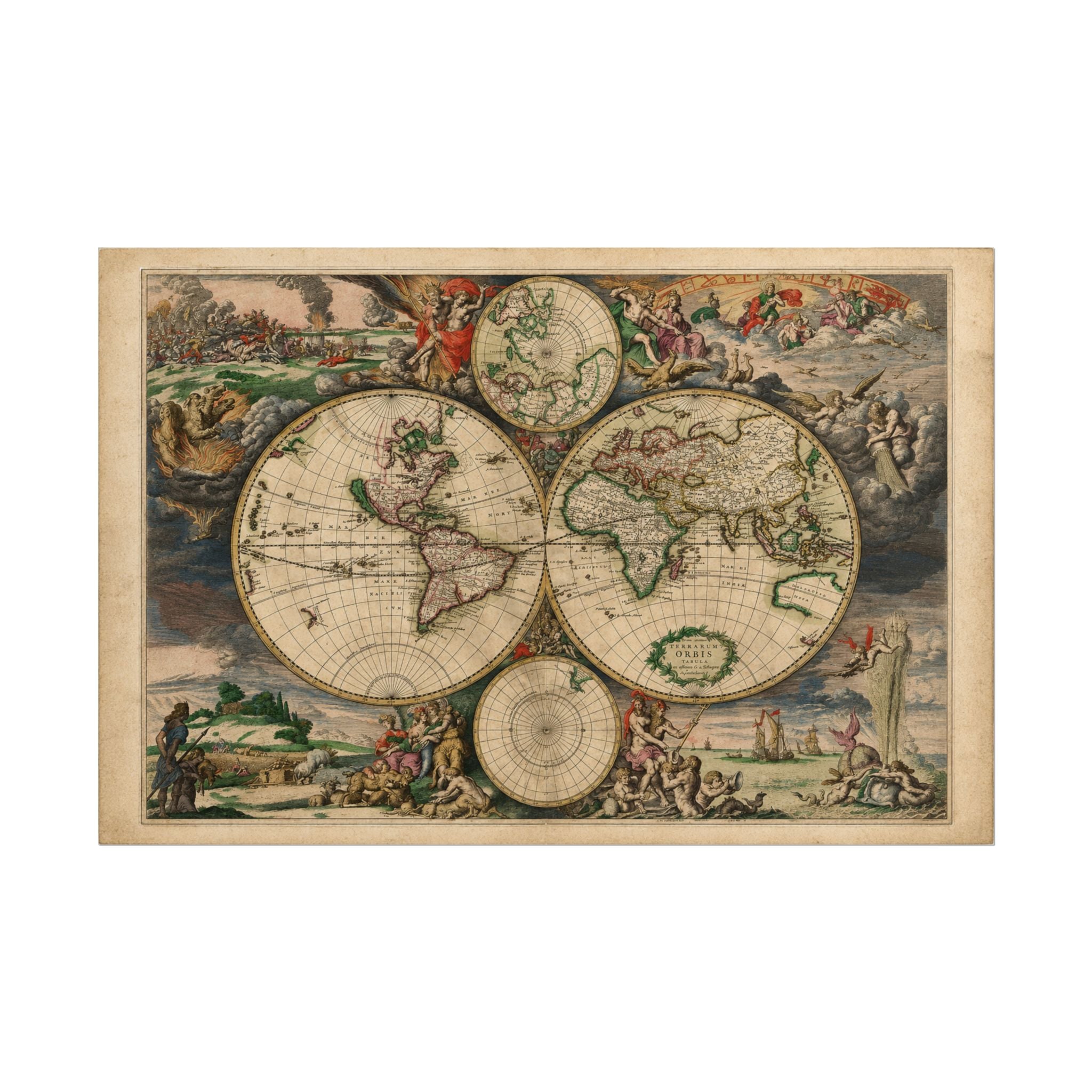 1689 Antique Baroque Double Hemisphere World Map