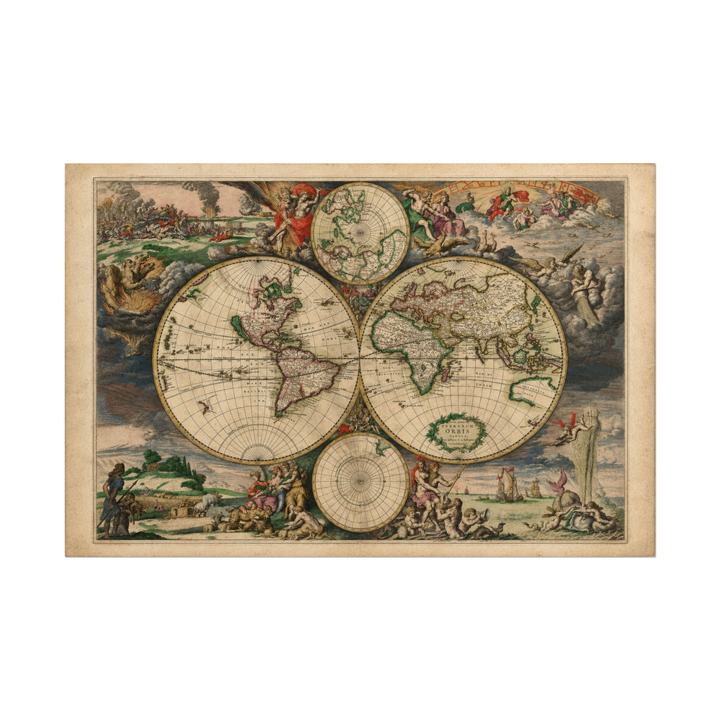 1689 Antique Baroque Double Hemisphere World Map