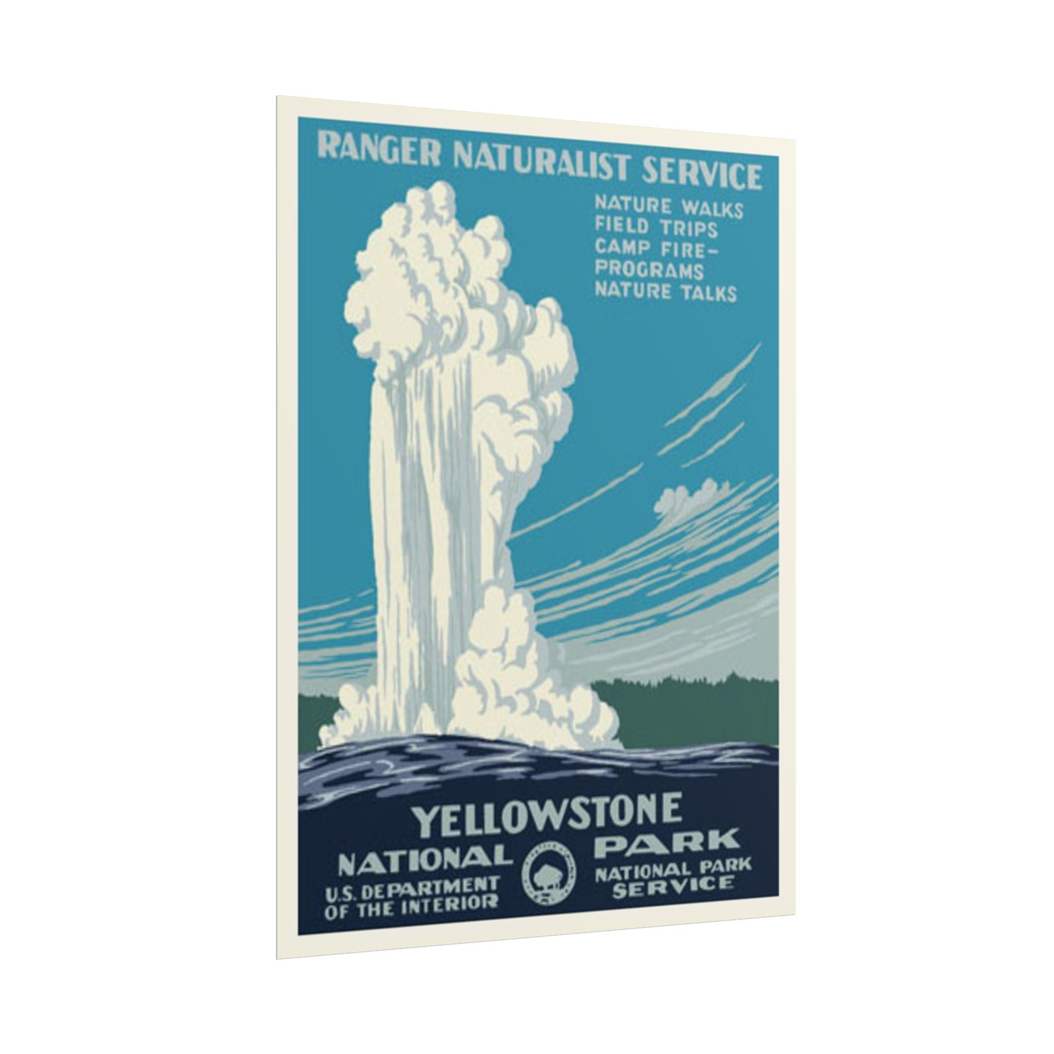 Yellowstone Geyser Old Faithful 1938 Vintage WPA Poster | Blue Tone