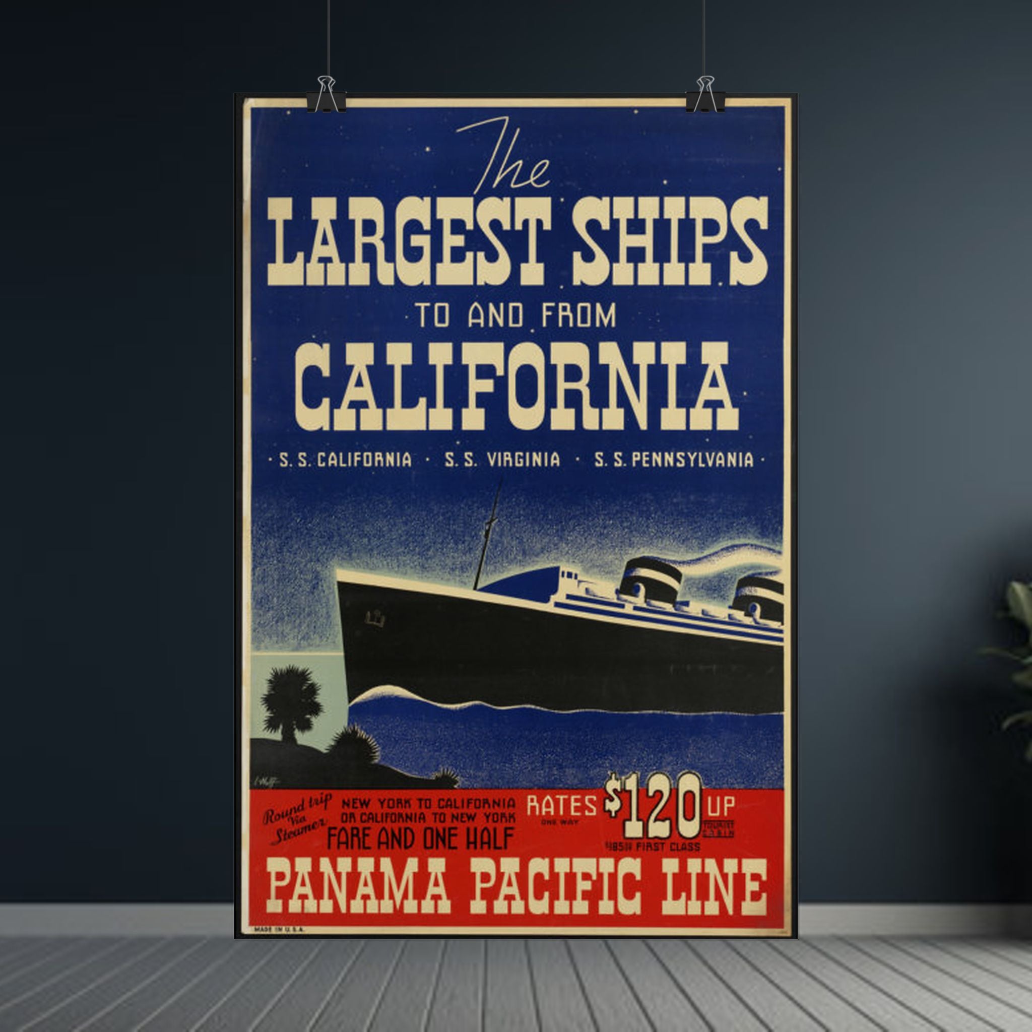 Vintage Panama Pacific Line 1928 California Ship Poster
