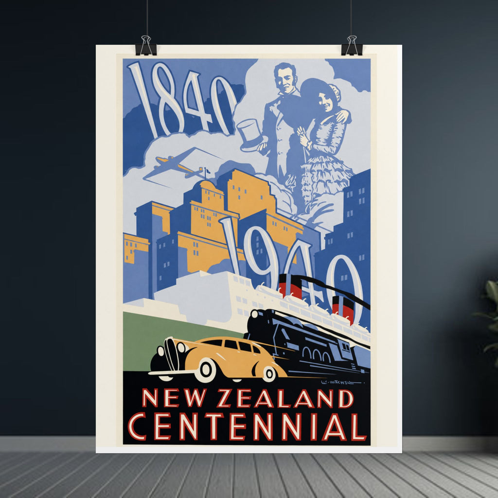 New Zealand Centennial Vintage Travel Poster