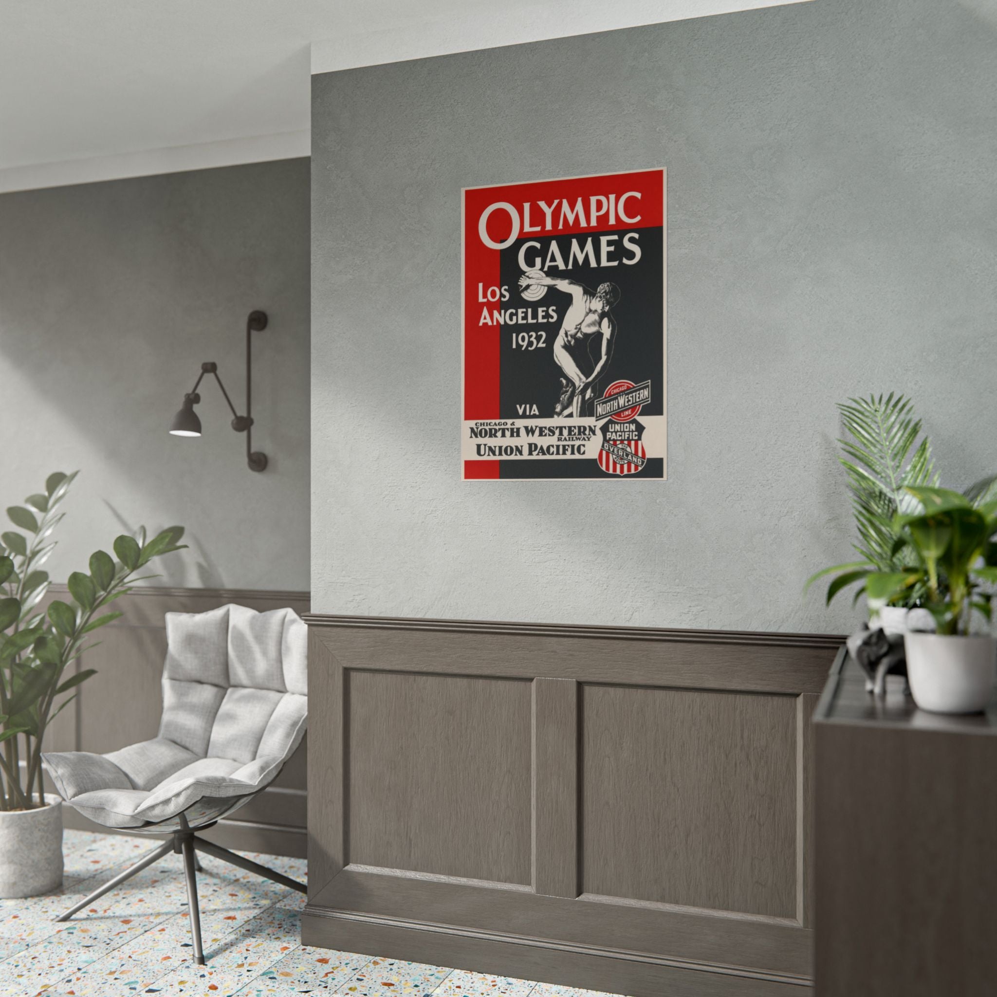 1932 Los Angeles Olympics Vintage Railway Promotional Poster