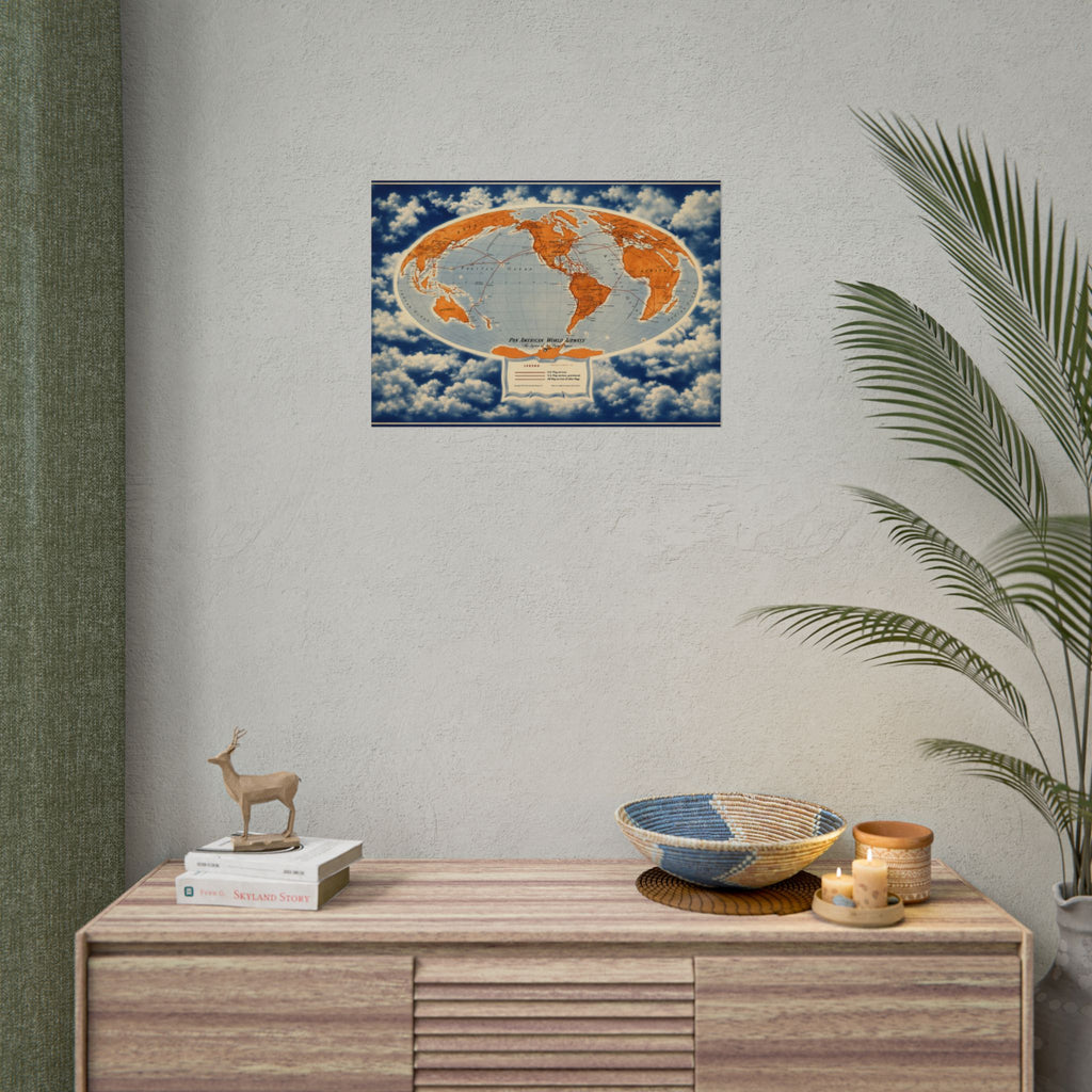Pan Am Flying Clippers 1947 Vintage World Route Map