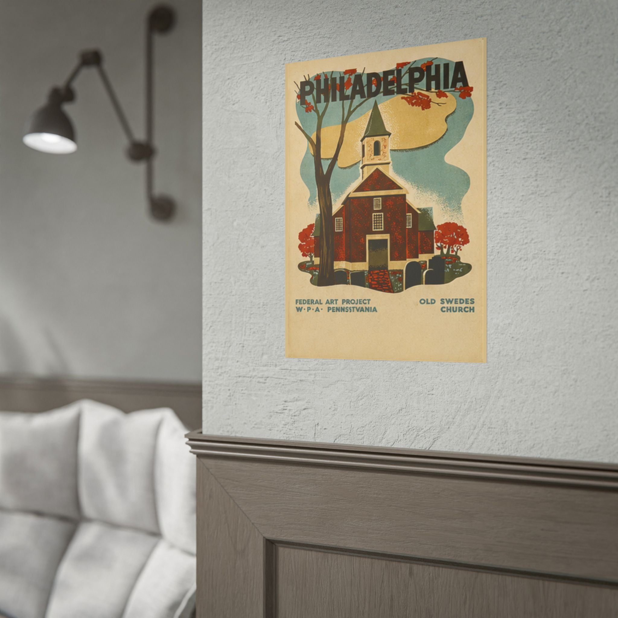 Philadelphia Old Swedes Church Vintage 1936 WPA Poster