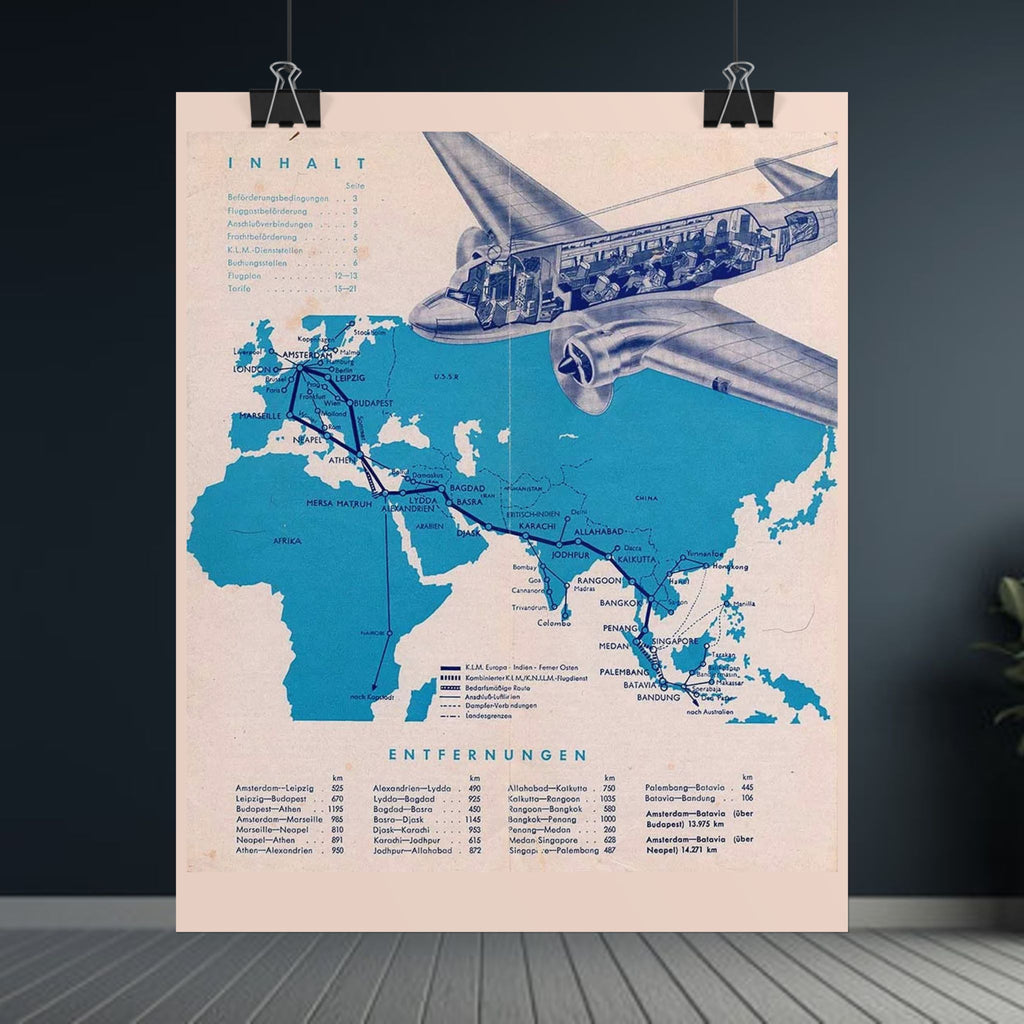 KLM 1938 Antique Route Map