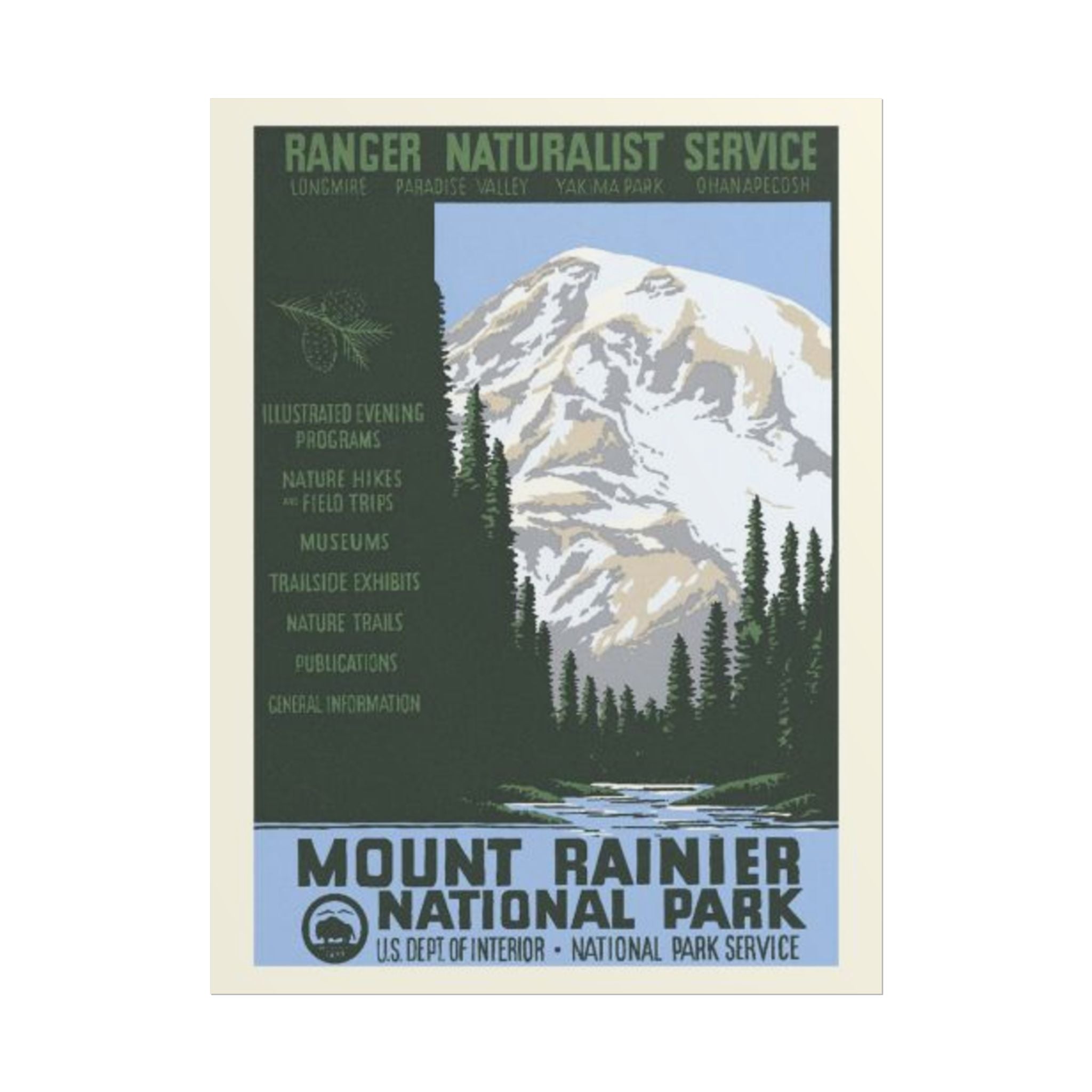 Mount Rainier National Park Vintage 1930s WPA Poster