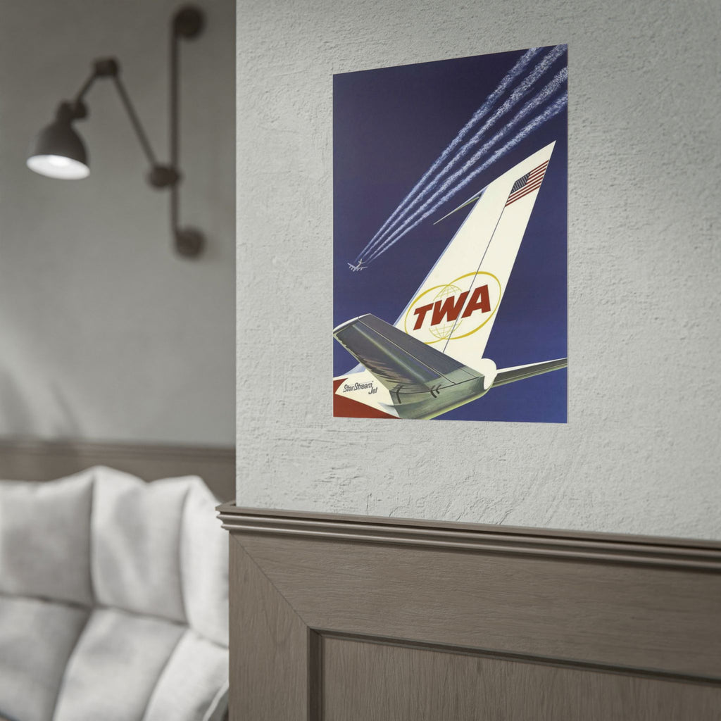 TWA Star Stream Jet Antique Mid-Century Aviation Poster