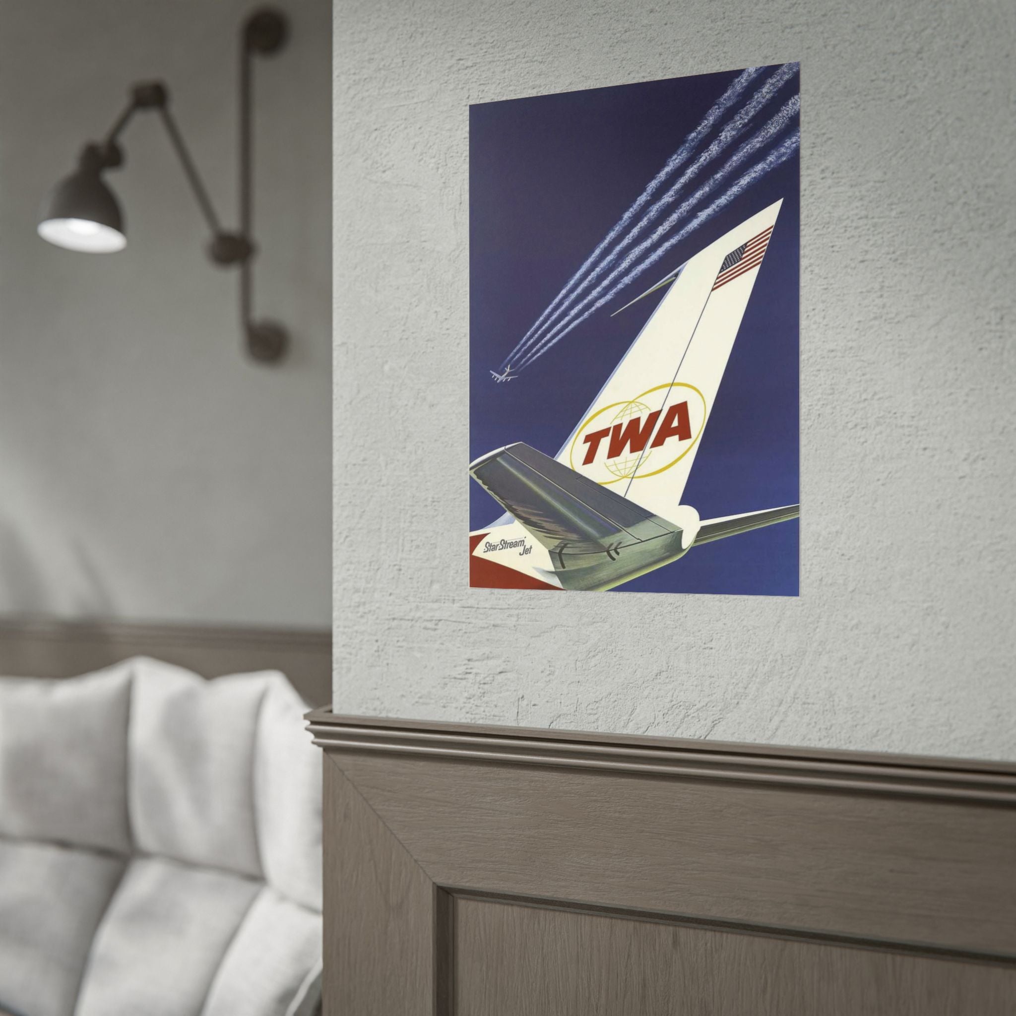 TWA Star Stream Jet Antique Mid-Century Aviation Poster