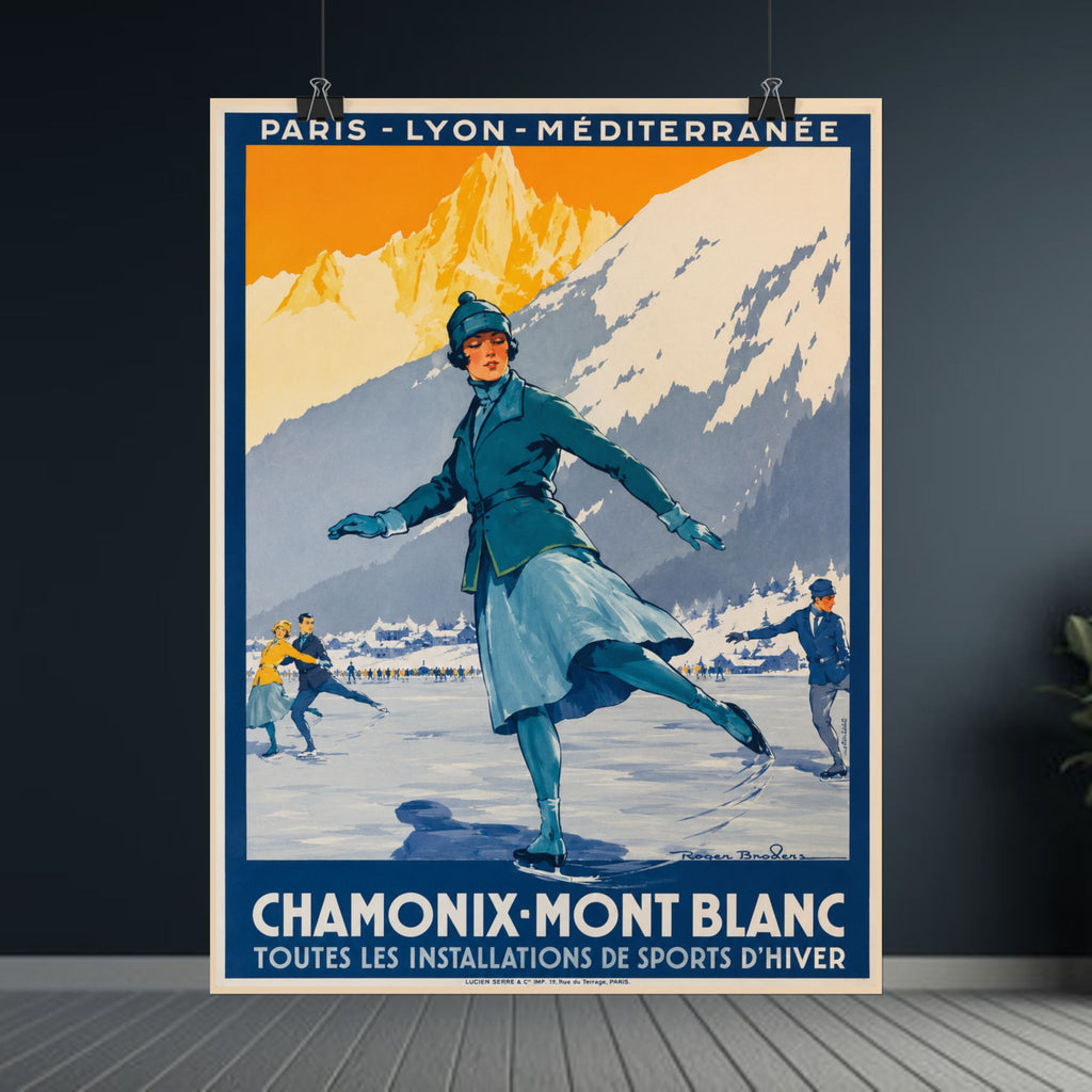 Chamonix Mont Blanc Vintage 1920s Ski Poster