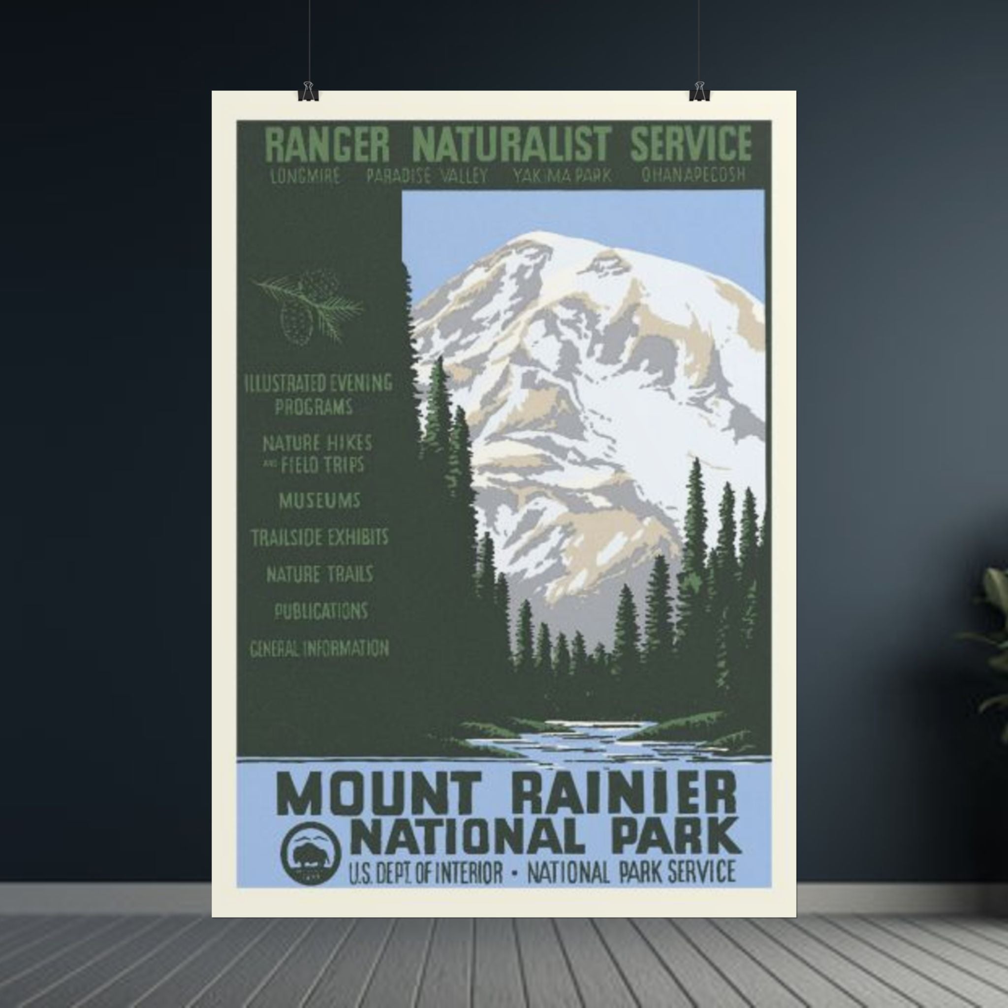 Mount Rainier National Park Vintage 1930s WPA Poster