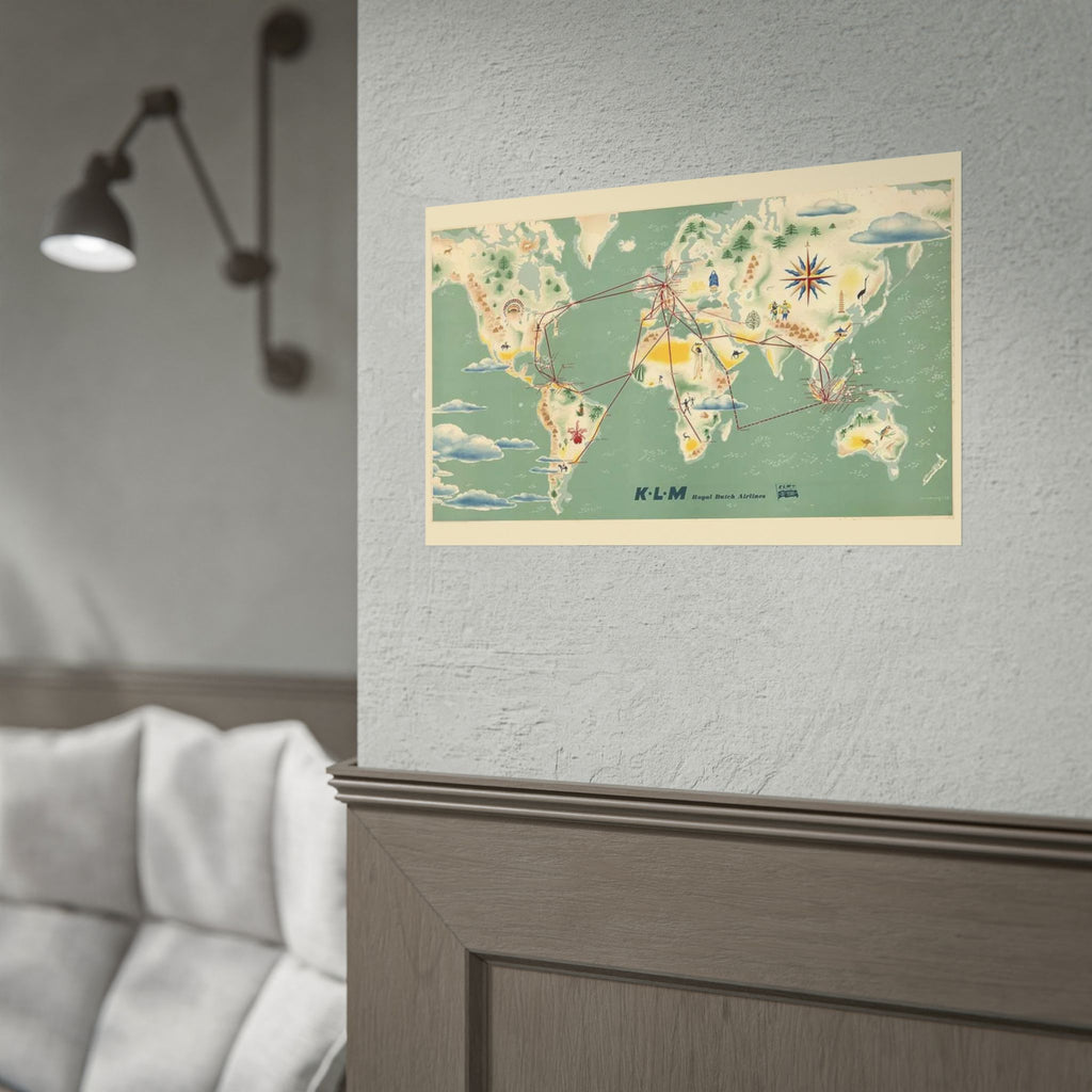 1948 KLM Retro Airline KLM World Route Map