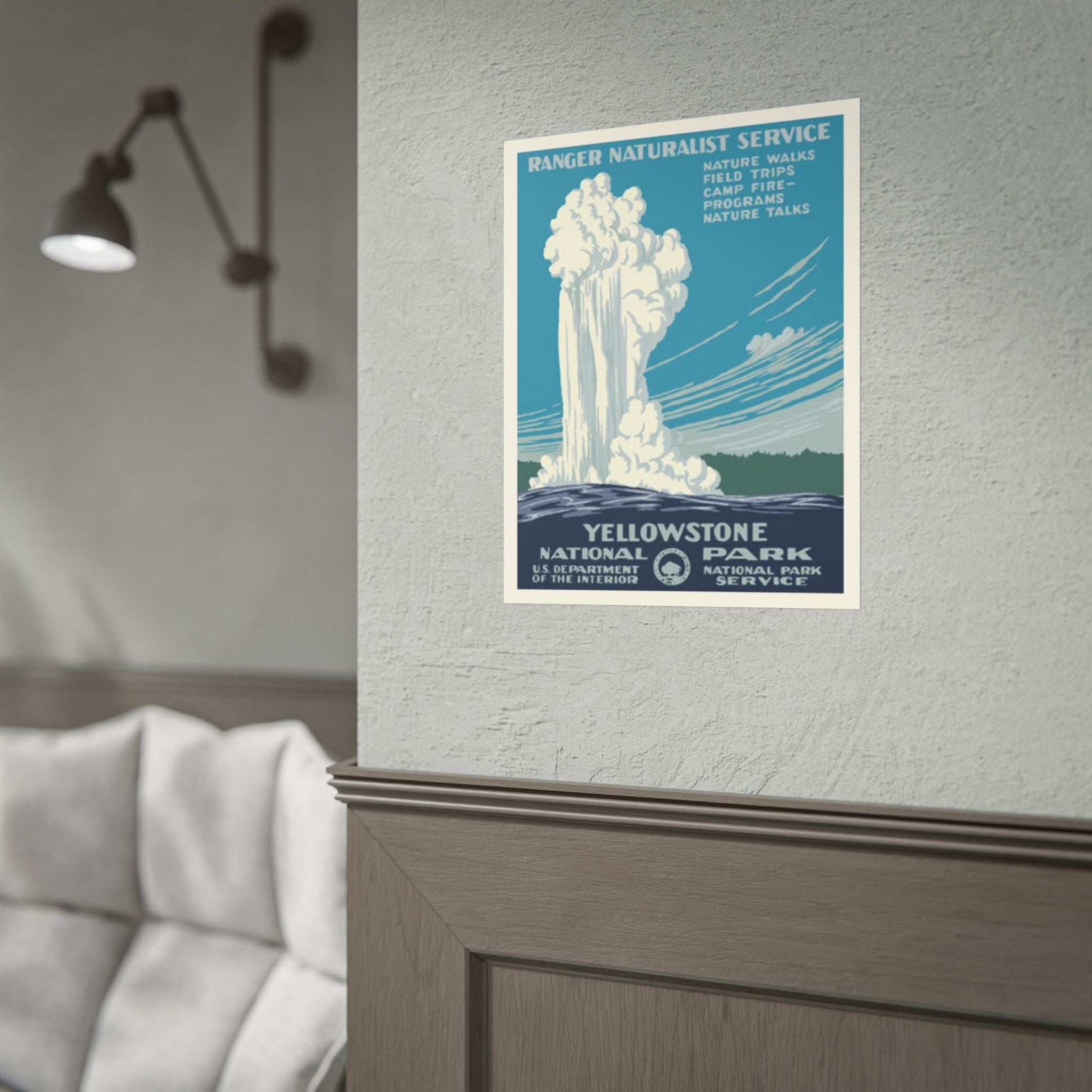 Yellowstone Geyser Old Faithful 1938 Vintage WPA Poster | Blue Tone