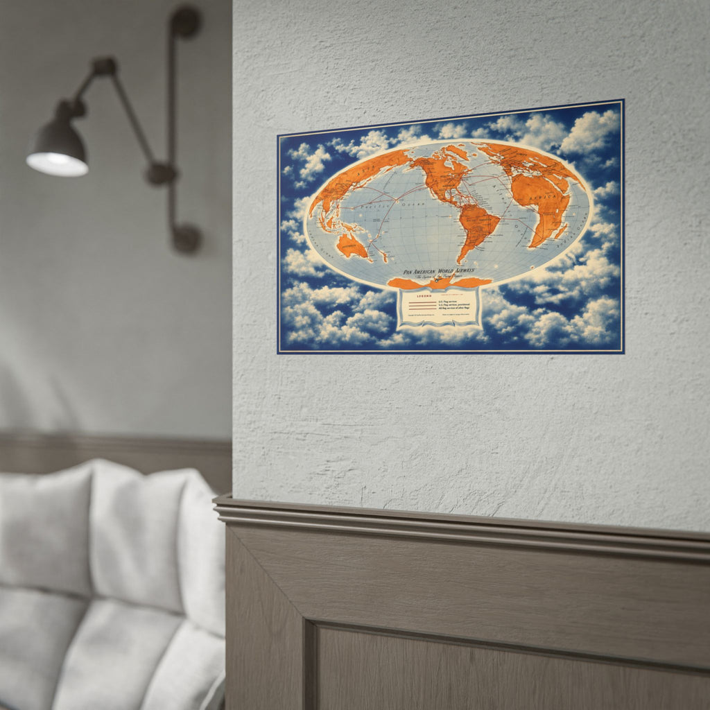 Pan Am Flying Clippers 1947 Vintage World Route Map
