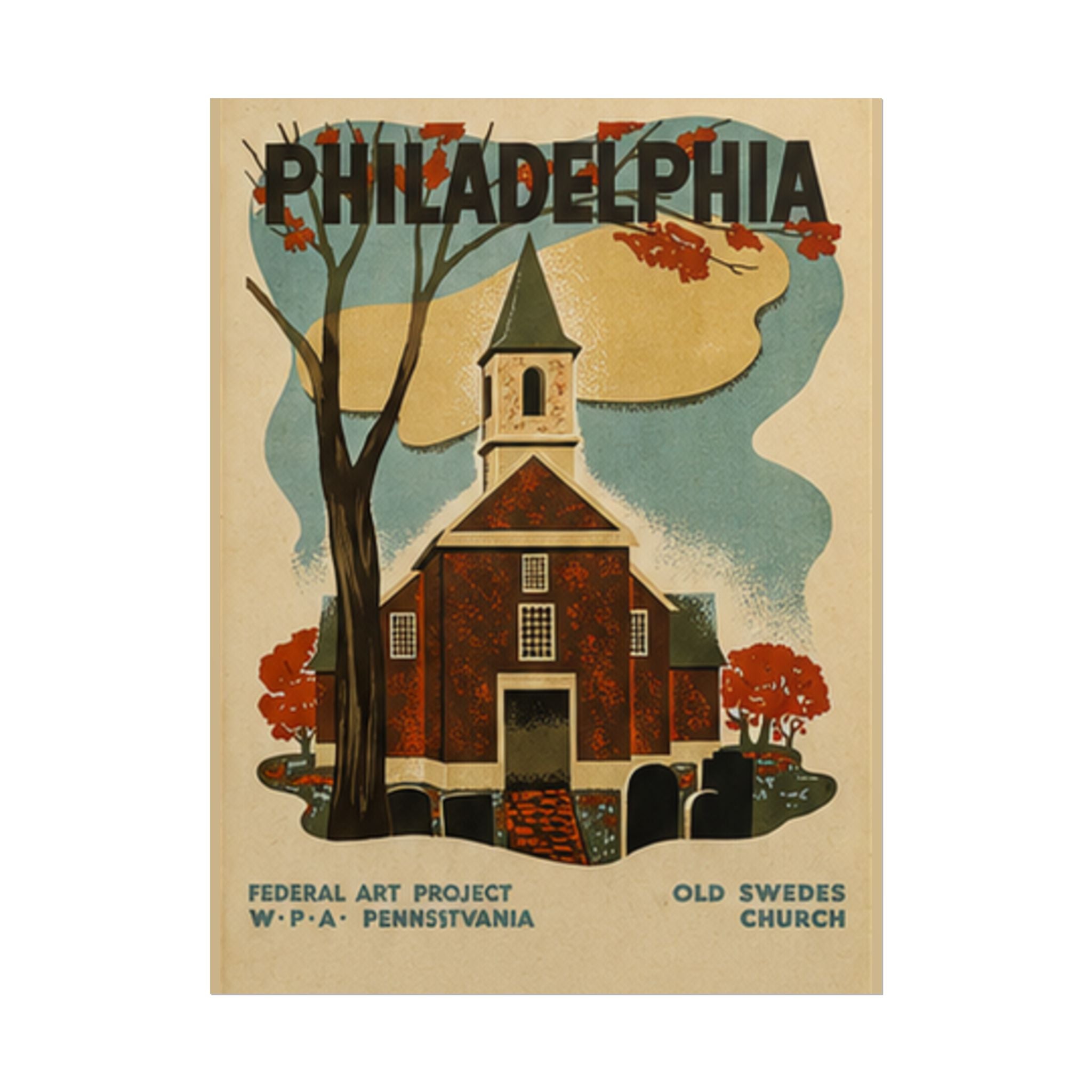 Philadelphia Old Swedes Church Vintage 1936 WPA Poster