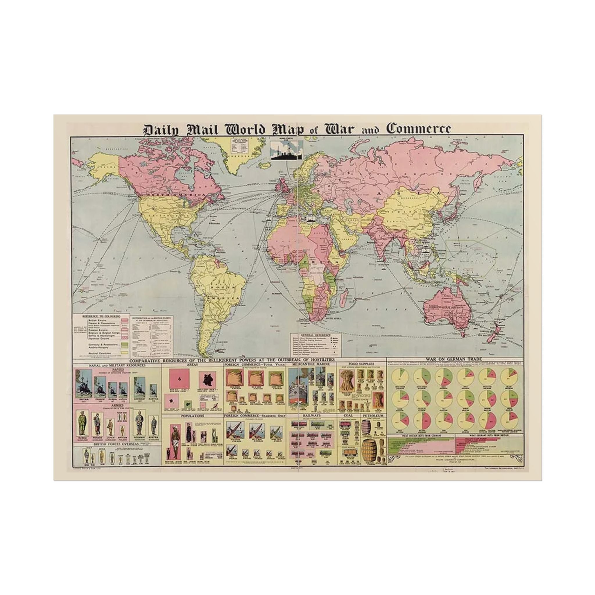 Daily Mail 1917 World Map of War and Commerce
