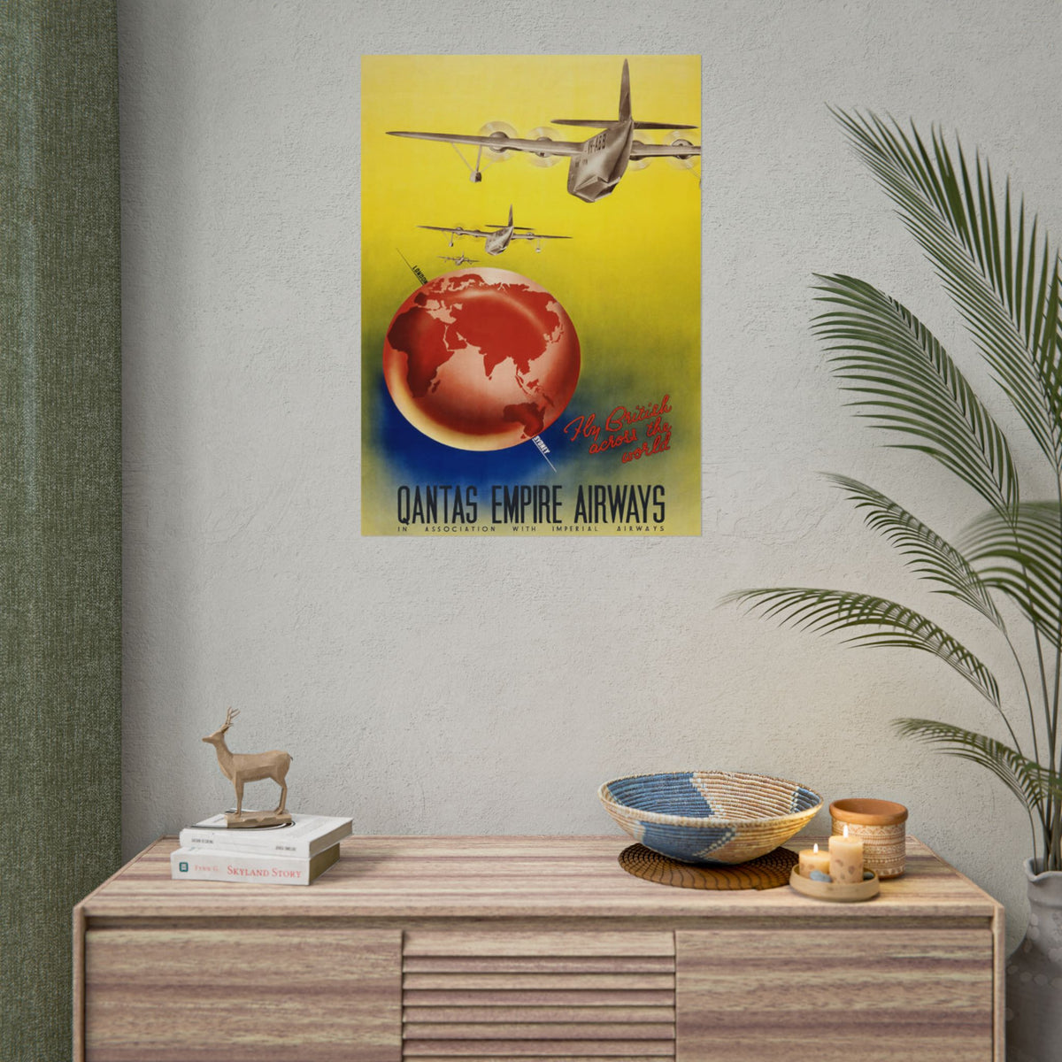 Fly British Across the World Vintage Travel Poster