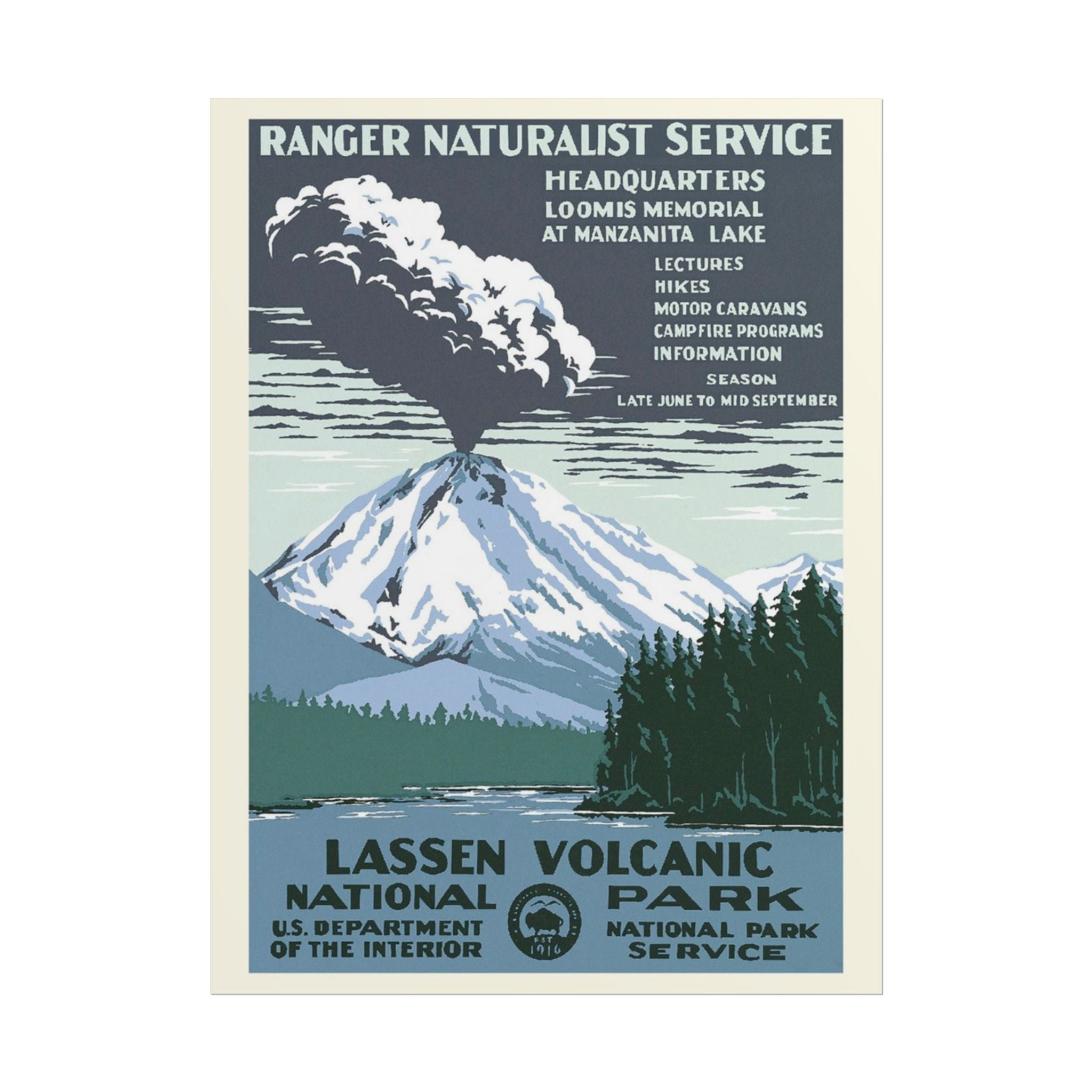 Lassen Volcanic National Park 1938 WPA Vintage Poster
