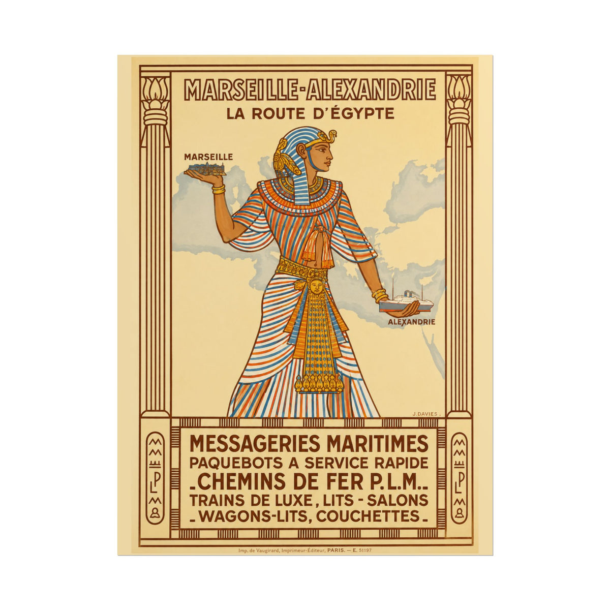 Marseille-Alexandria 1927 Vintage French Egypt Travel Poster