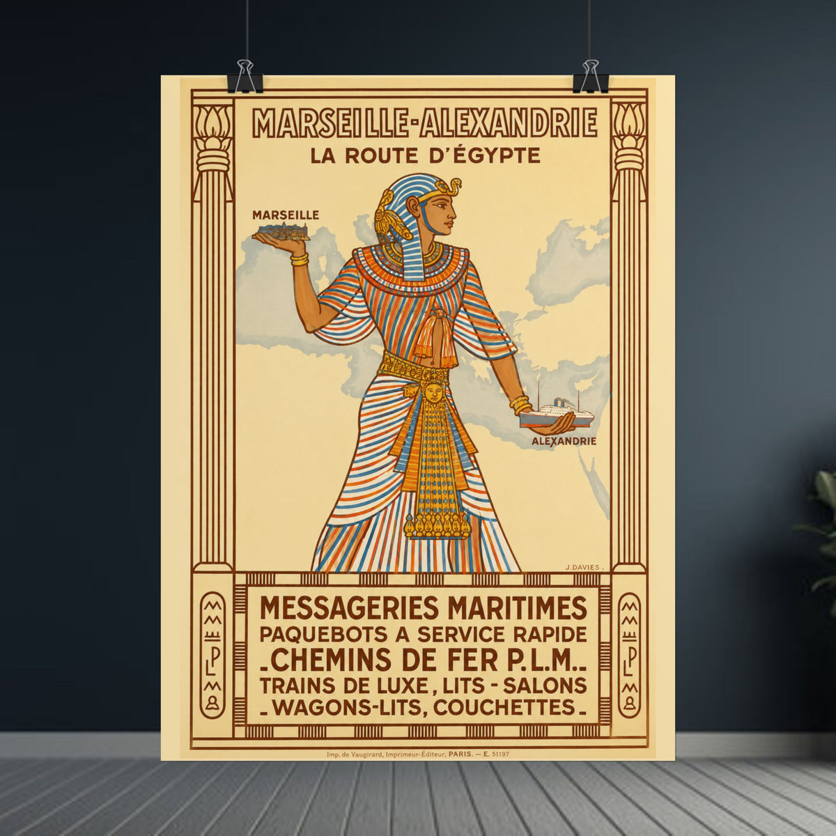 Marseille-Alexandria 1927 Vintage French Egypt Travel Poster