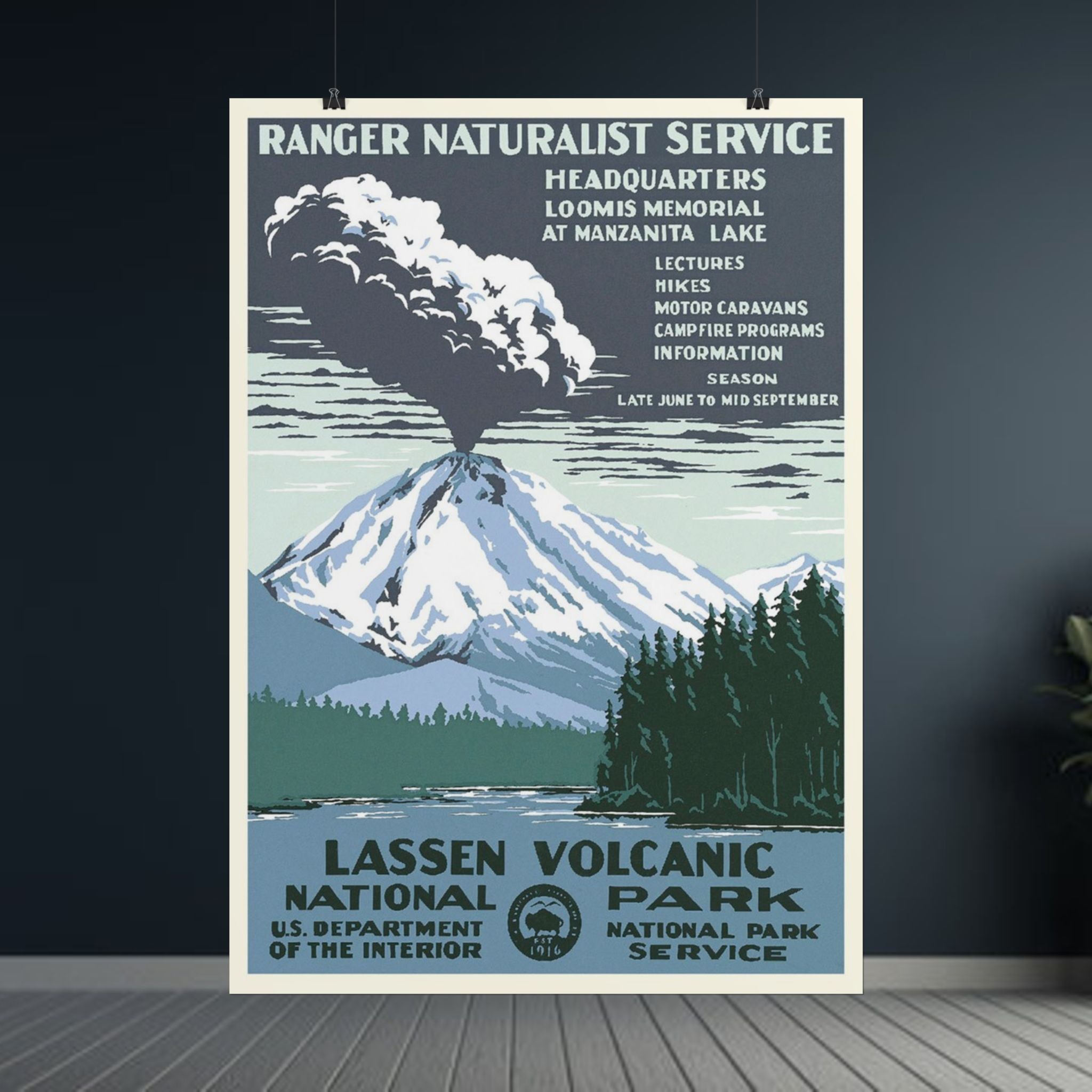 Lassen Volcanic National Park 1938 WPA Vintage Poster