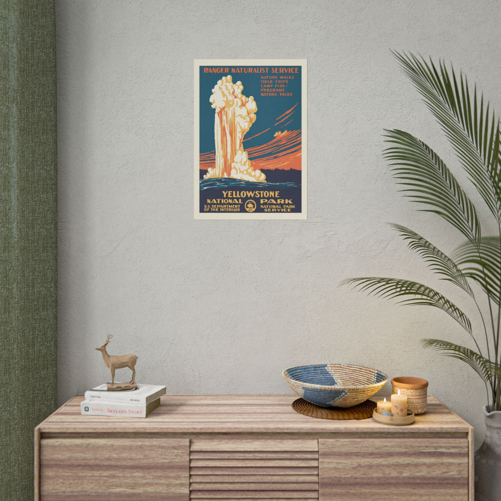 Yellowstone Geyser Old Faithful 1938 Vintage WPA Poster | Red Tone