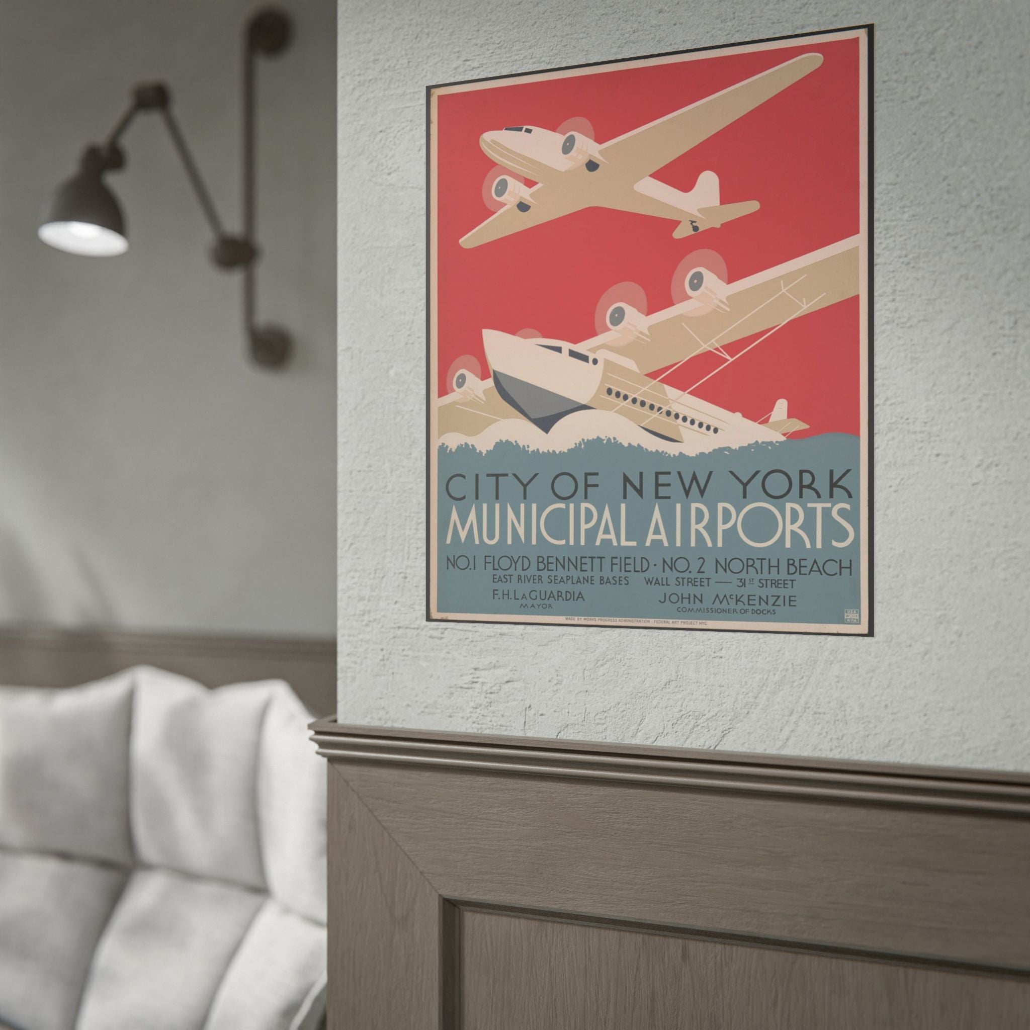 City of New York Municipal Airports 1937 Vintage WPA Poster
