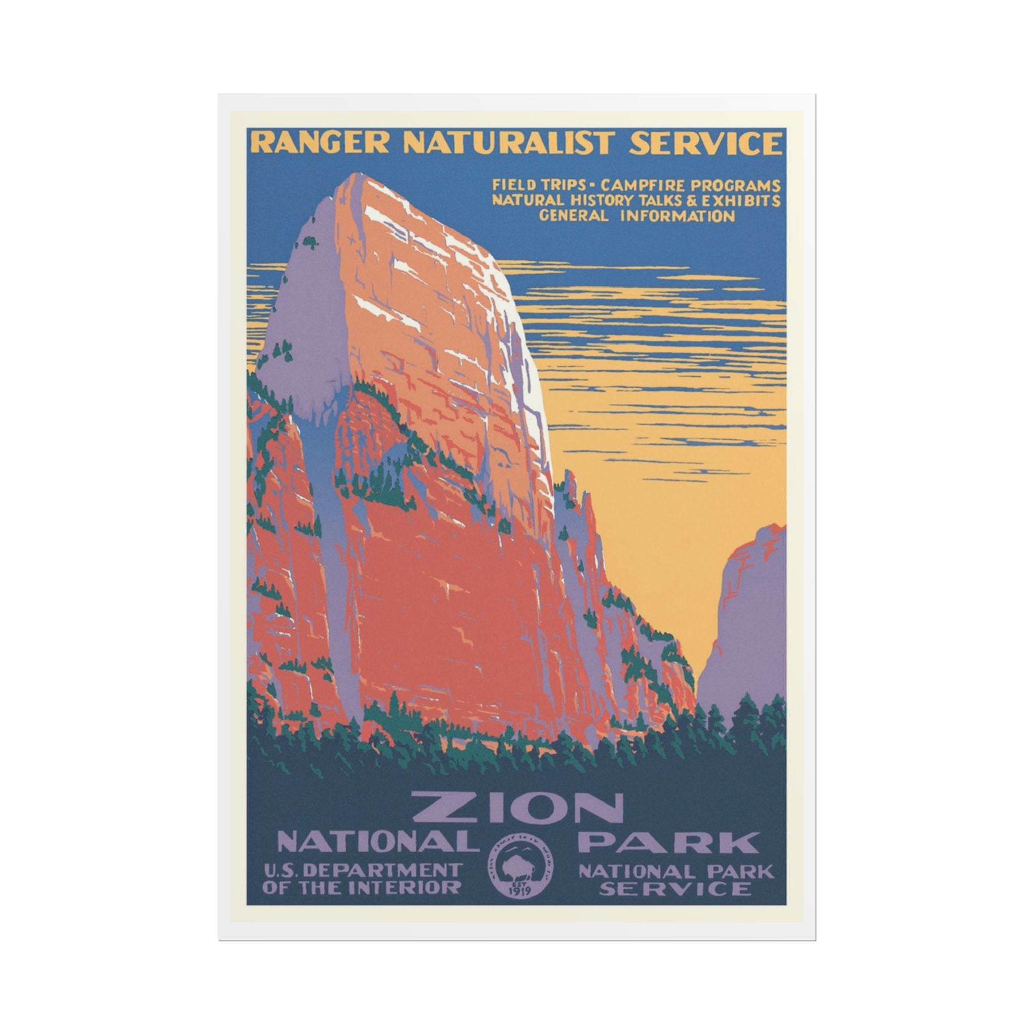 Zion National Park Vintage Travel Poster — Rolled Wall Poster