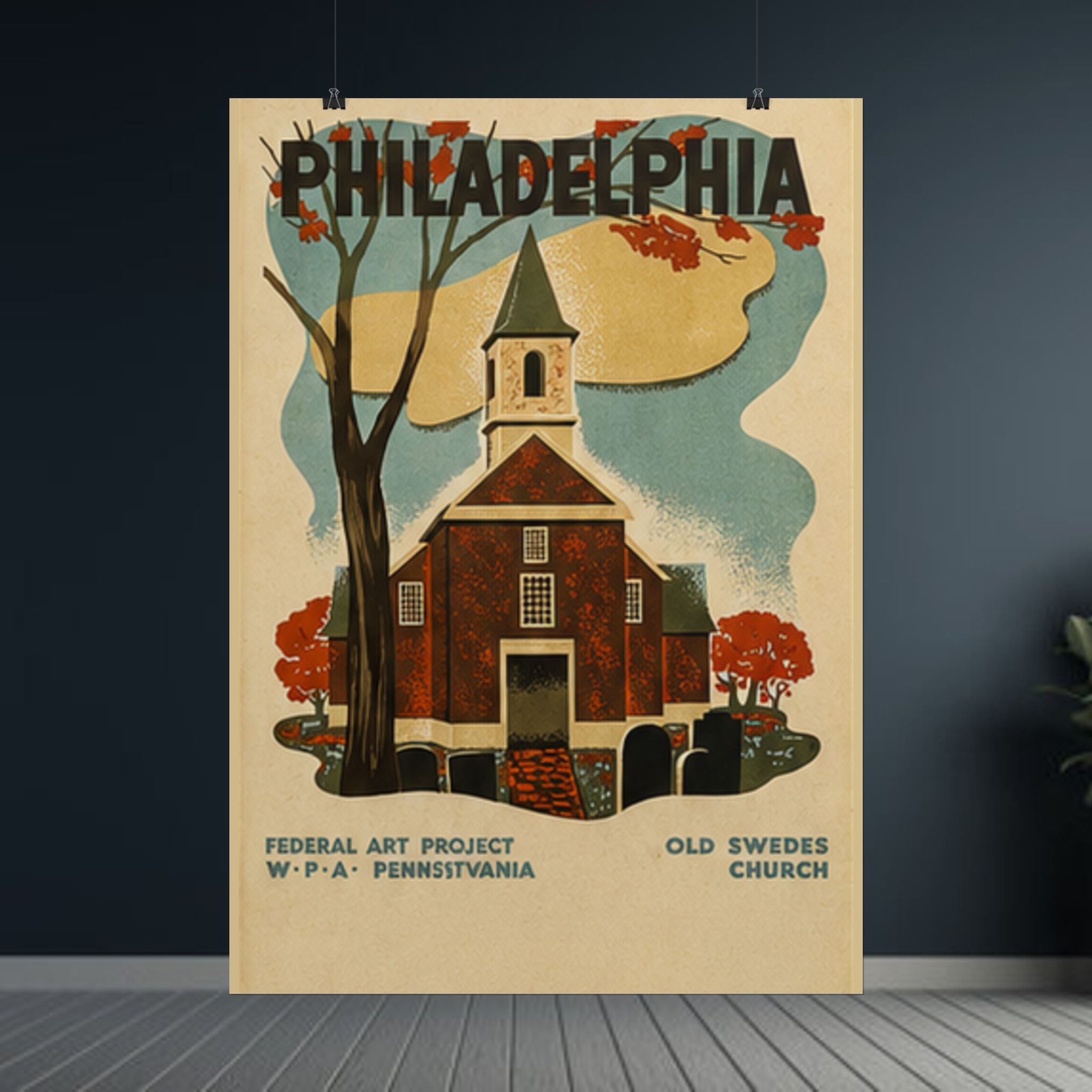 Philadelphia Old Swedes Church Vintage 1936 WPA Poster