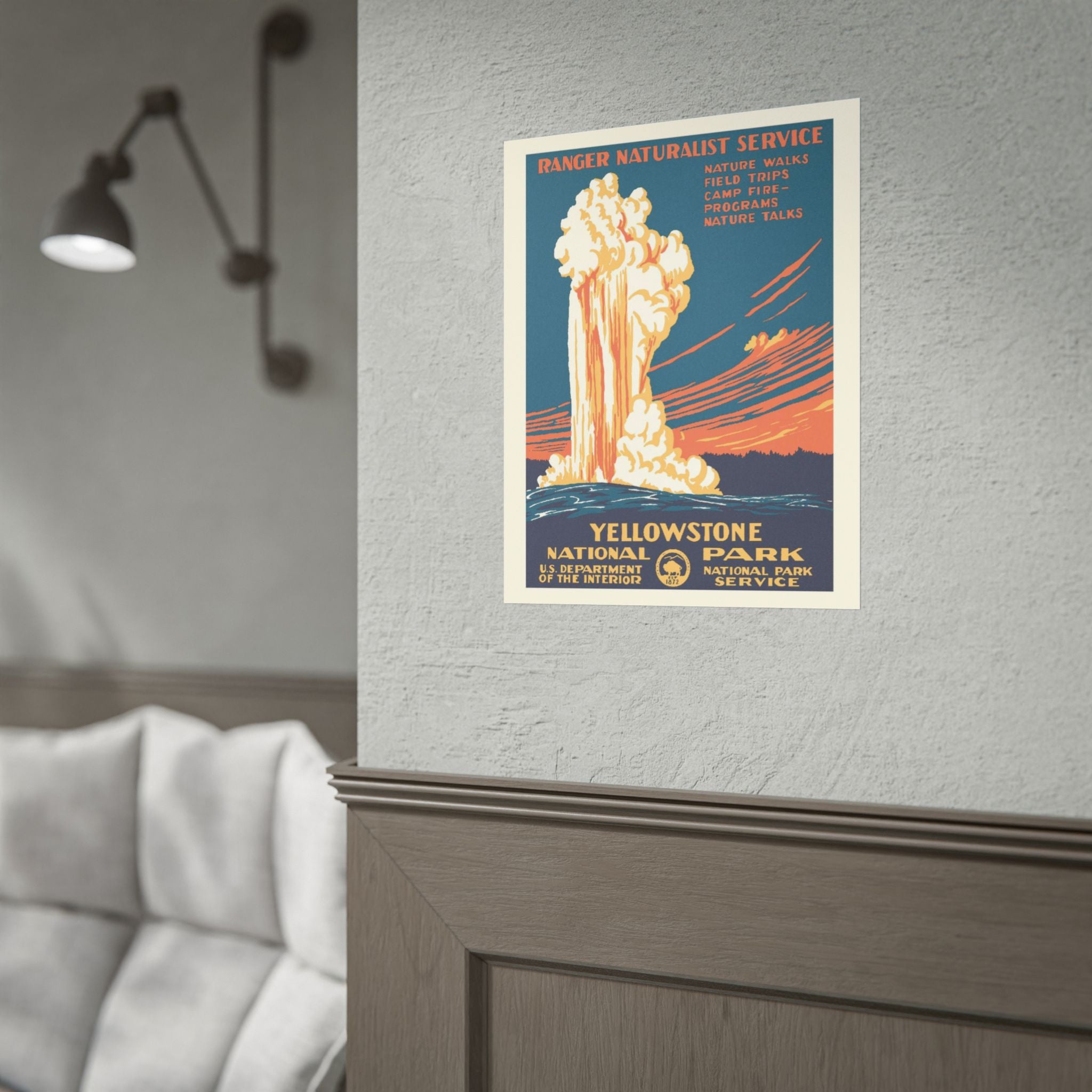 Yellowstone Geyser Old Faithful 1938 Vintage WPA Poster | Red Tone