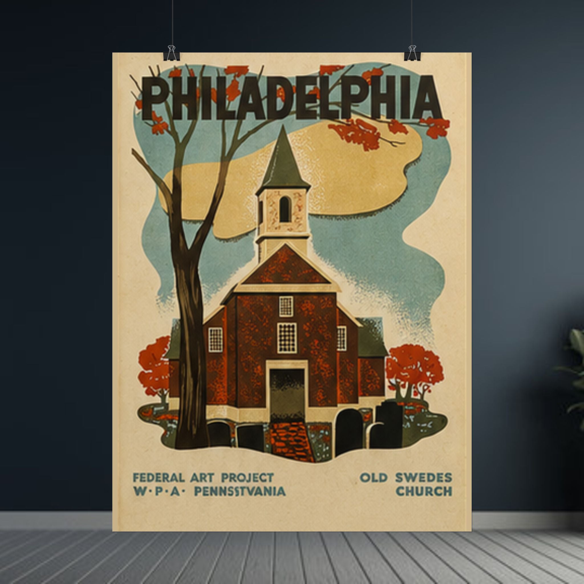 Philadelphia Old Swedes Church Vintage 1936 WPA Poster
