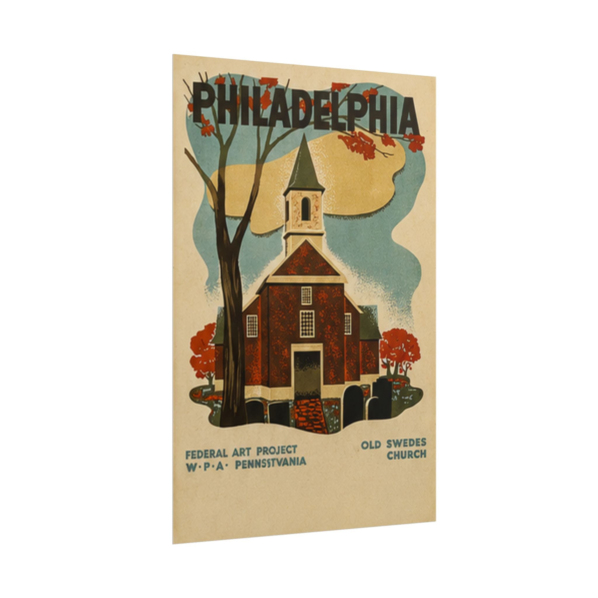 Philadelphia Old Swedes Church Vintage 1936 WPA Poster