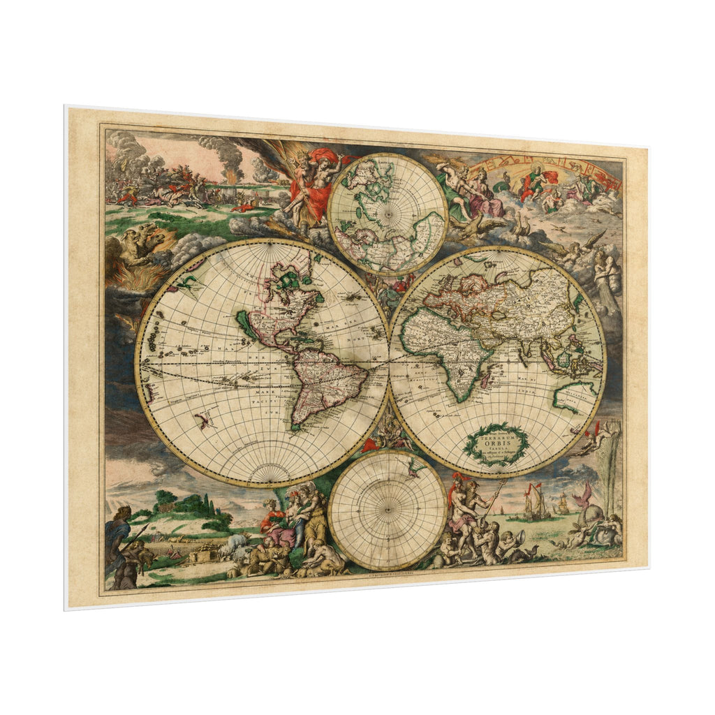 1689 Antique Baroque Double Hemisphere World Map