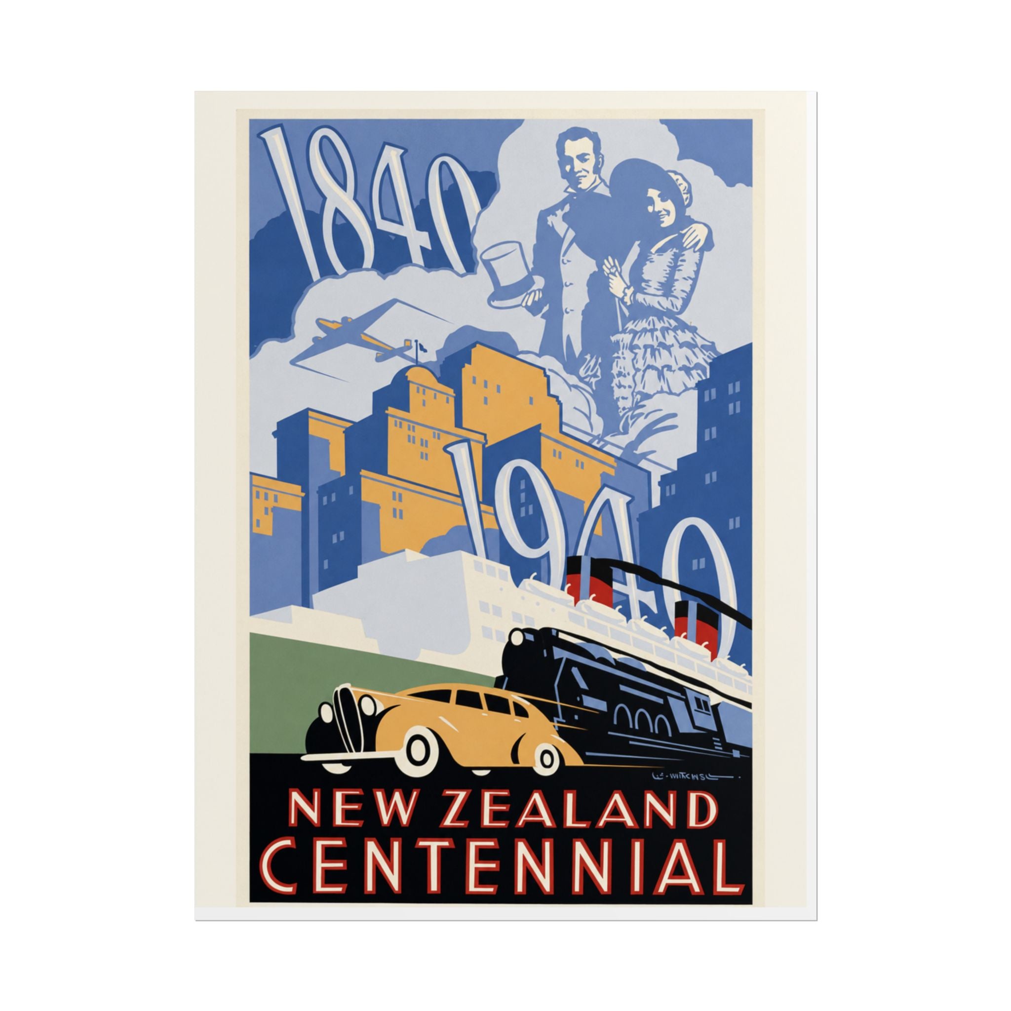 New Zealand Centennial Vintage Travel Poster