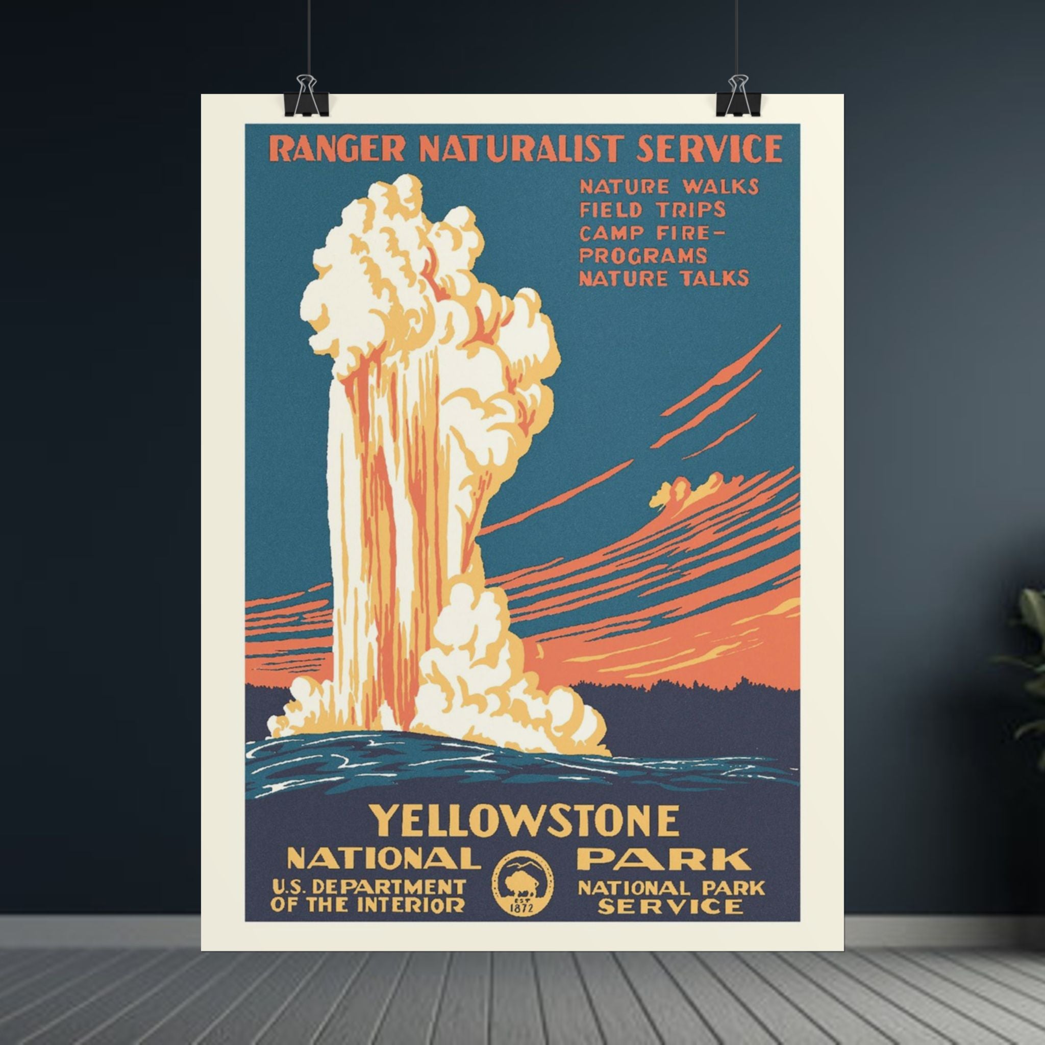 Yellowstone Geyser Old Faithful 1938 Vintage WPA Poster | Red Tone