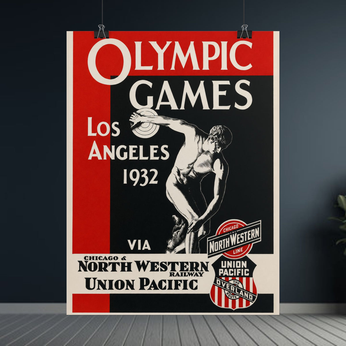 1932 Los Angeles Olympics Vintage Railway Promotional Poster