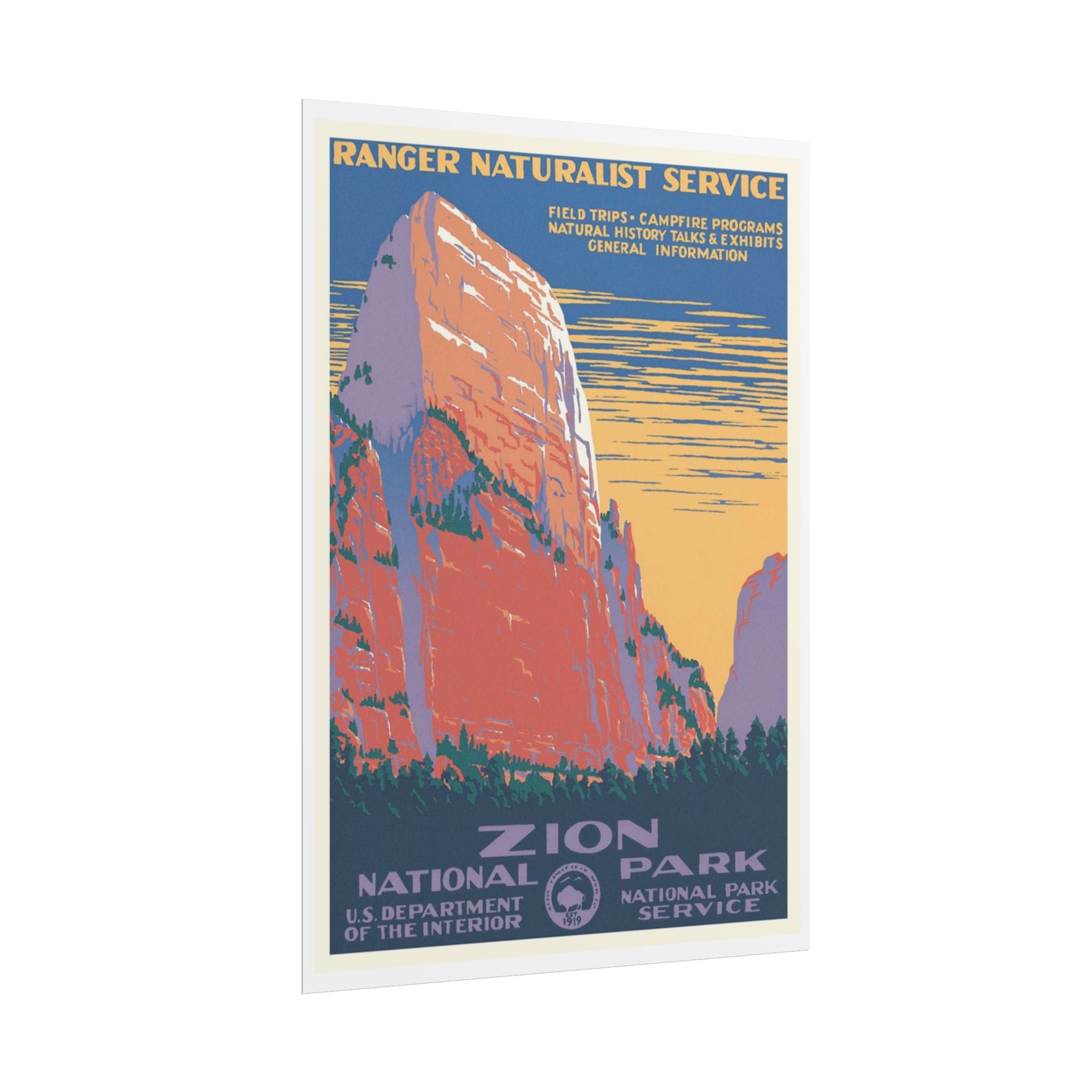 Zion National Park Vintage Travel Poster — Rolled Wall Poster