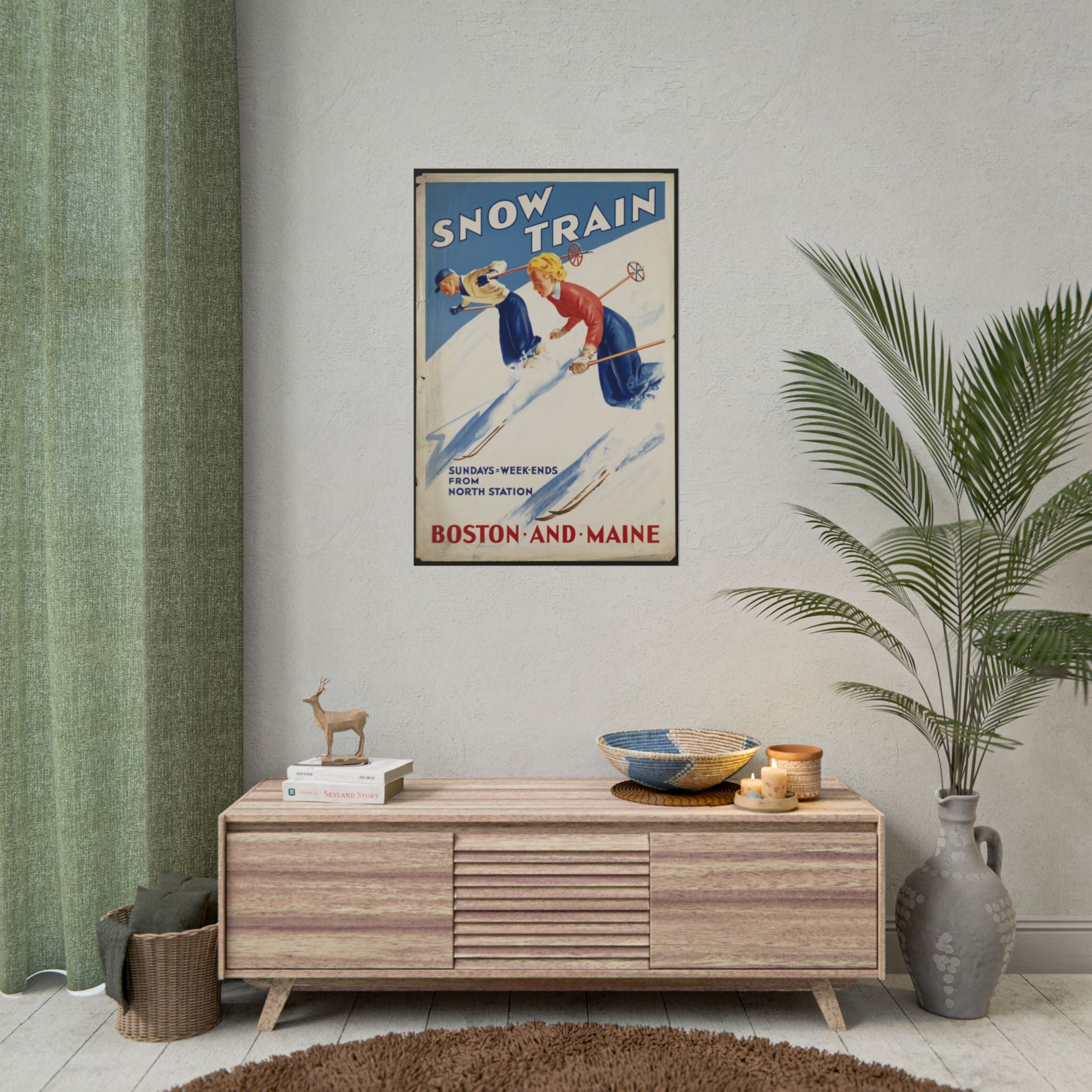 Boston and Maine 1930s Vintage Ski Poster