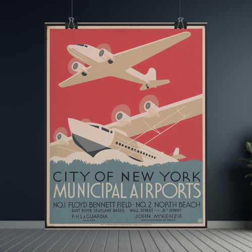 City of New York Municipal Airports 1937 Vintage WPA Poster