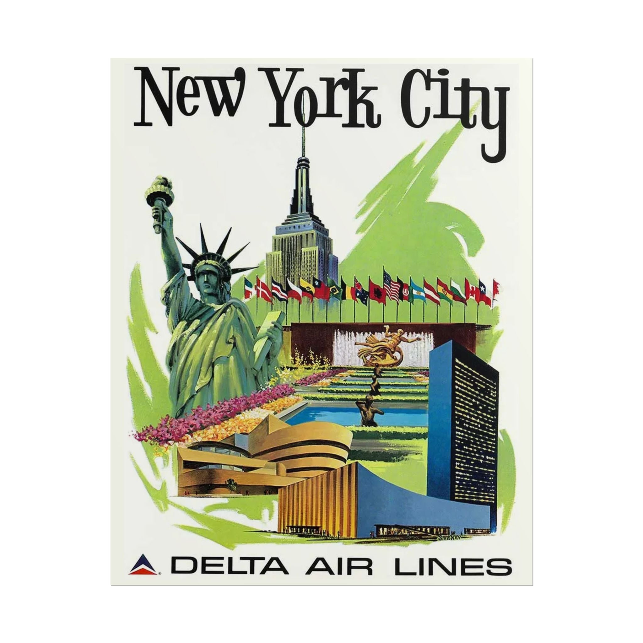 New York City Delta Air Lines Vintage Travel Poster