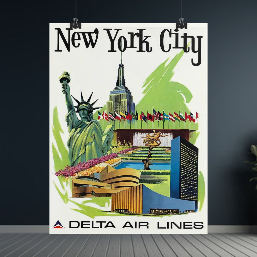 New York City Delta Air Lines Vintage Travel Poster