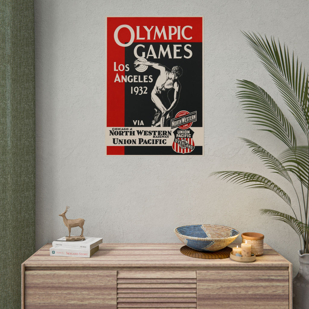 1932 Los Angeles Olympics Vintage Railway Promotional Poster