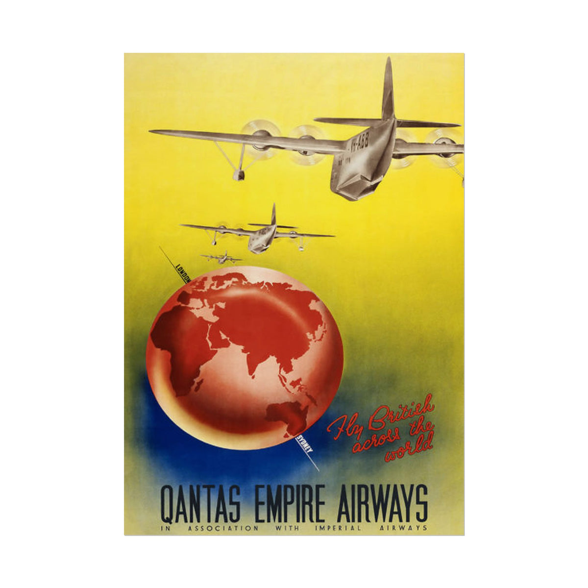 Fly British Across the World Vintage Travel Poster