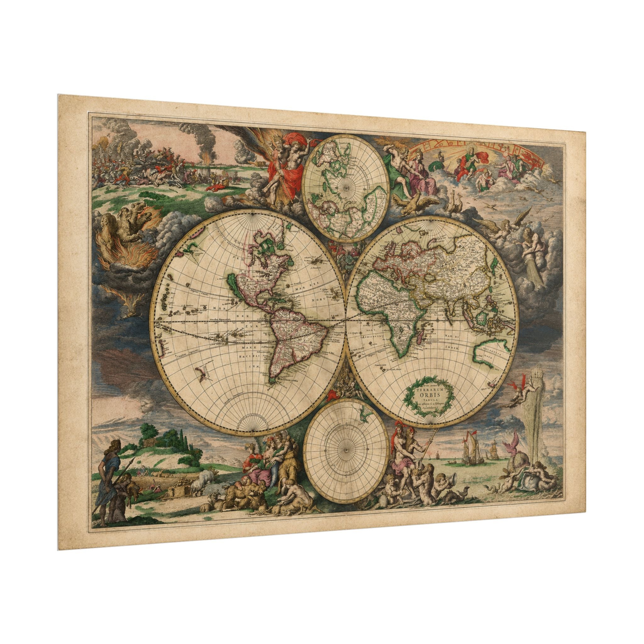 1689 Antique Baroque Double Hemisphere World Map