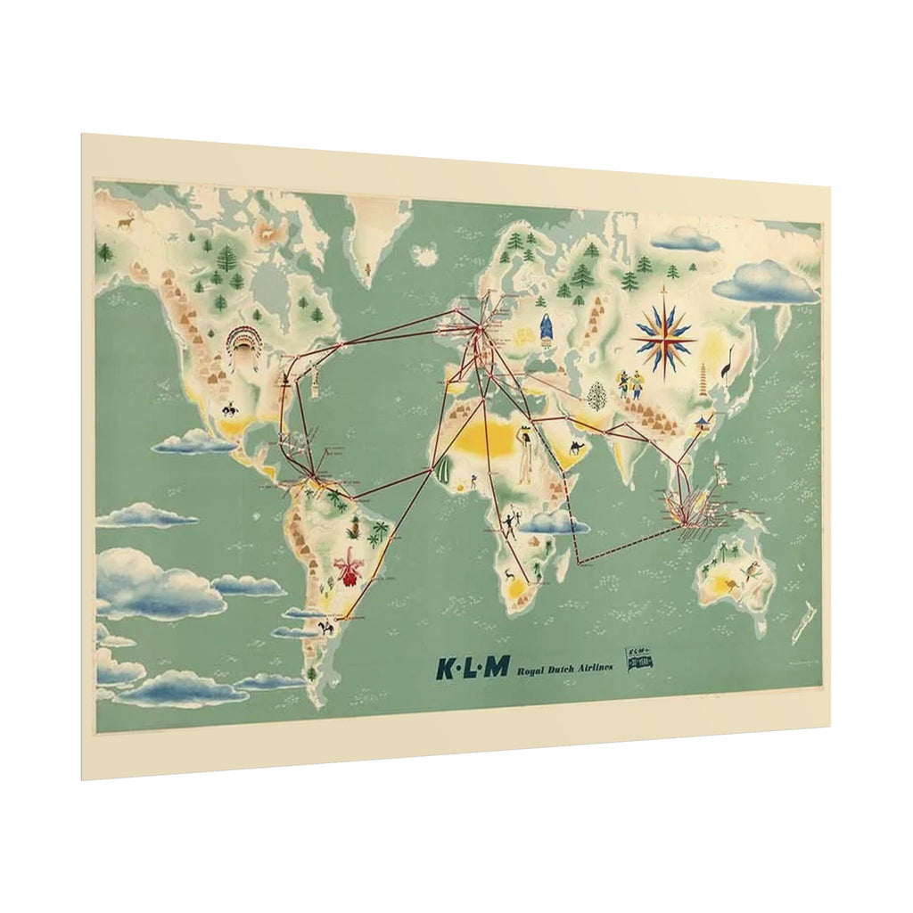 1948 KLM Retro Airline KLM World Route Map