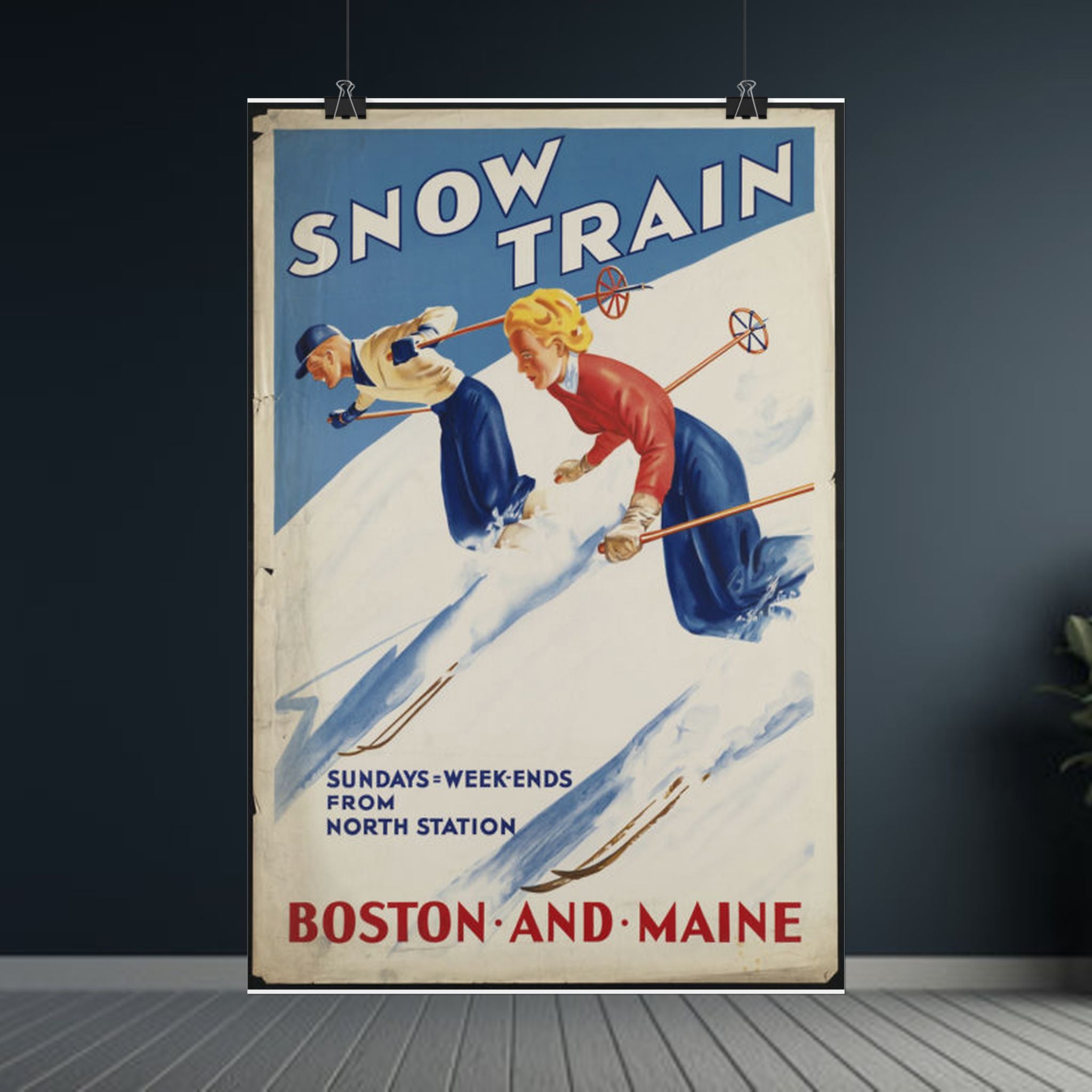 Boston and Maine 1930s Vintage Ski Poster