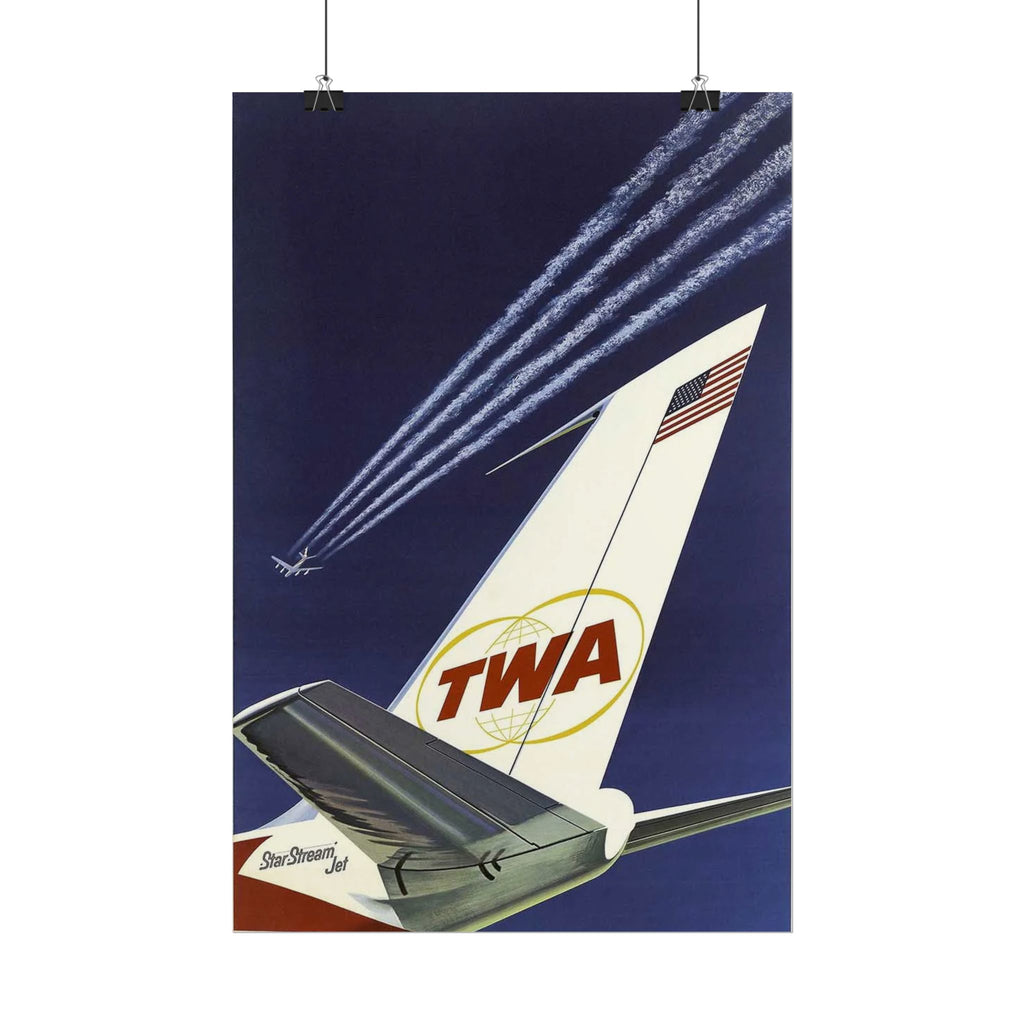TWA Star Stream Jet Antique Mid-Century Aviation Poster