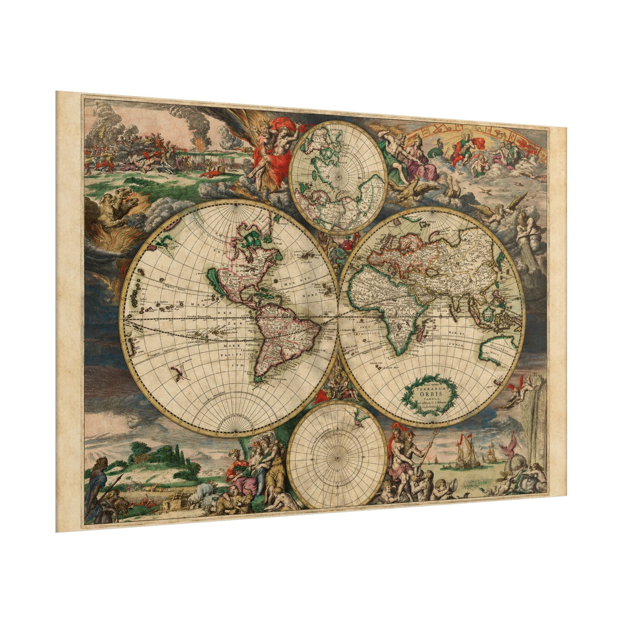 1689 Antique Baroque Double Hemisphere World Map