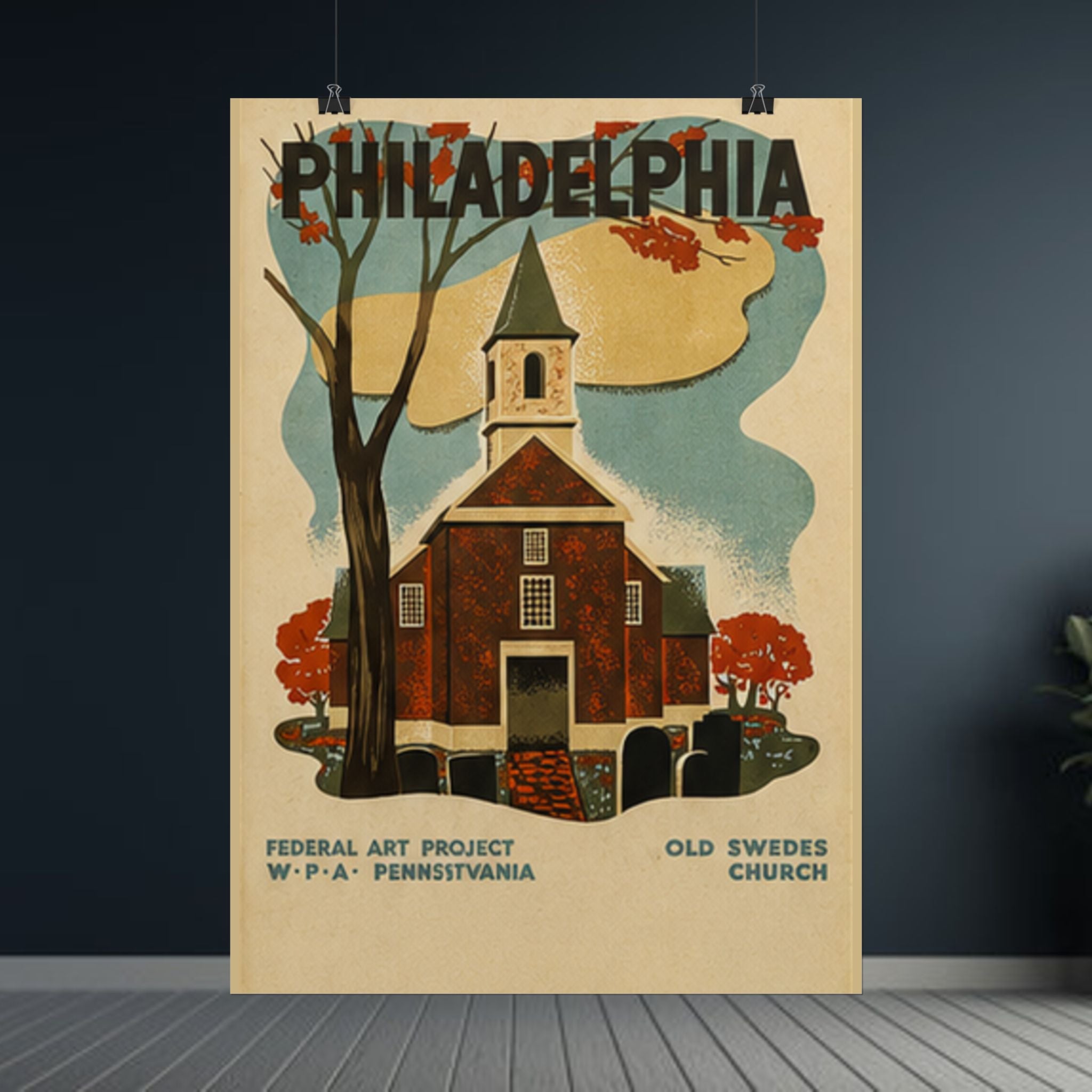 Philadelphia Old Swedes Church Vintage 1936 WPA Poster