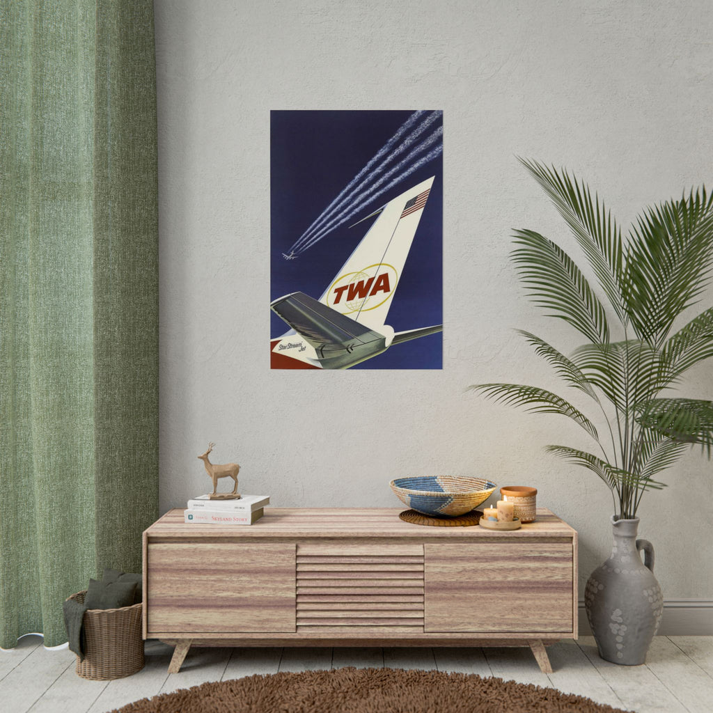 TWA Star Stream Jet Antique Mid-Century Aviation Poster